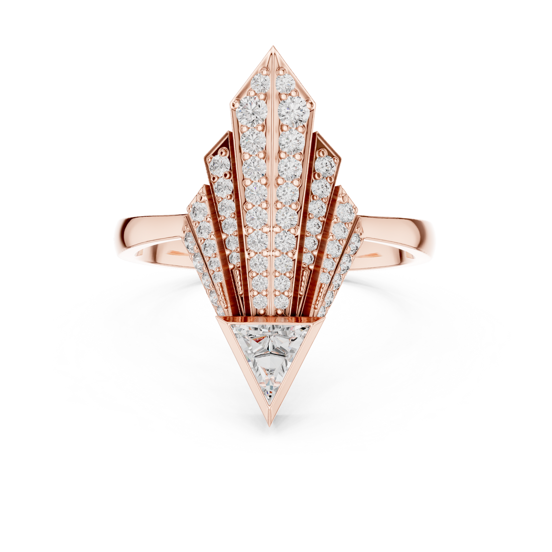 Geometric Diamond Statement Ring with Trillion Cut Center - Bridesmaid Gift