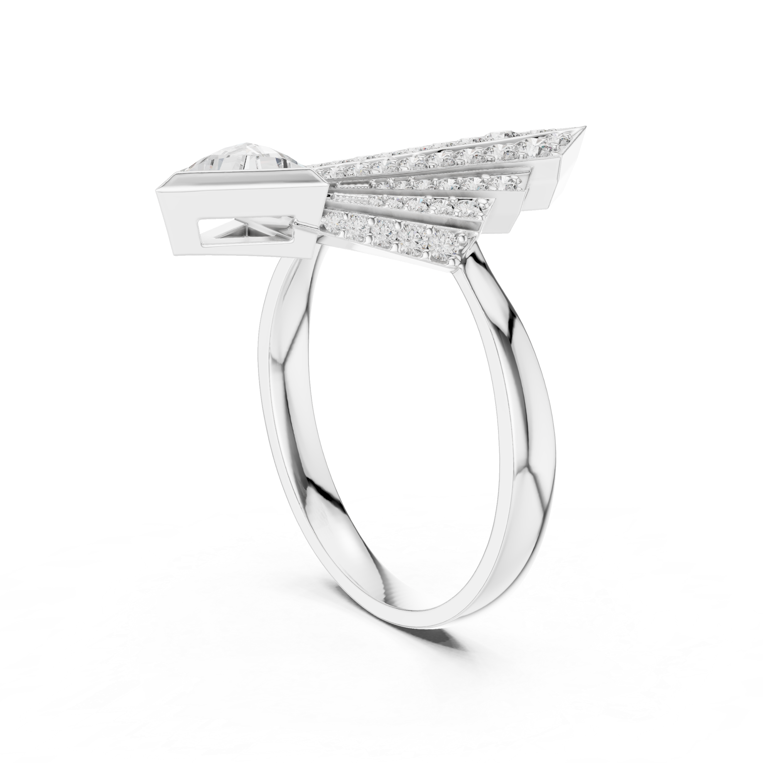 Geometric Diamond Statement Ring with Trillion Cut Center - Bridesmaid Gift