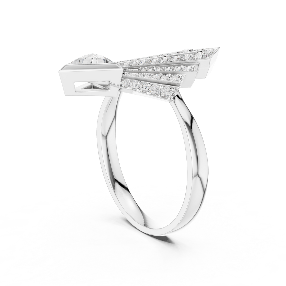 Geometric Diamond Statement Ring with Trillion Cut Center - Bridesmaid Gift