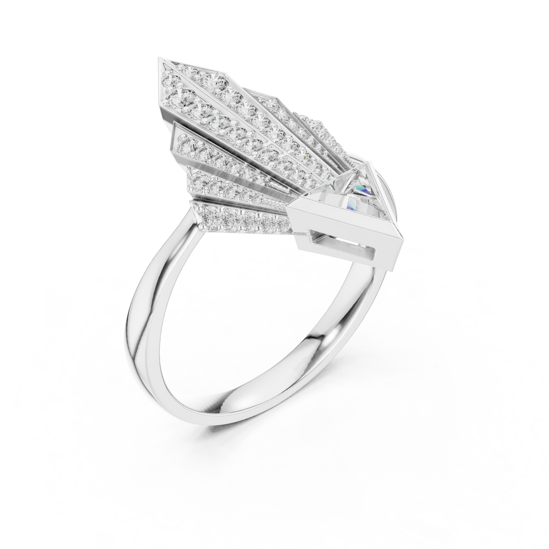 Geometric Diamond Statement Ring with Trillion Cut Center - Bridesmaid Gift
