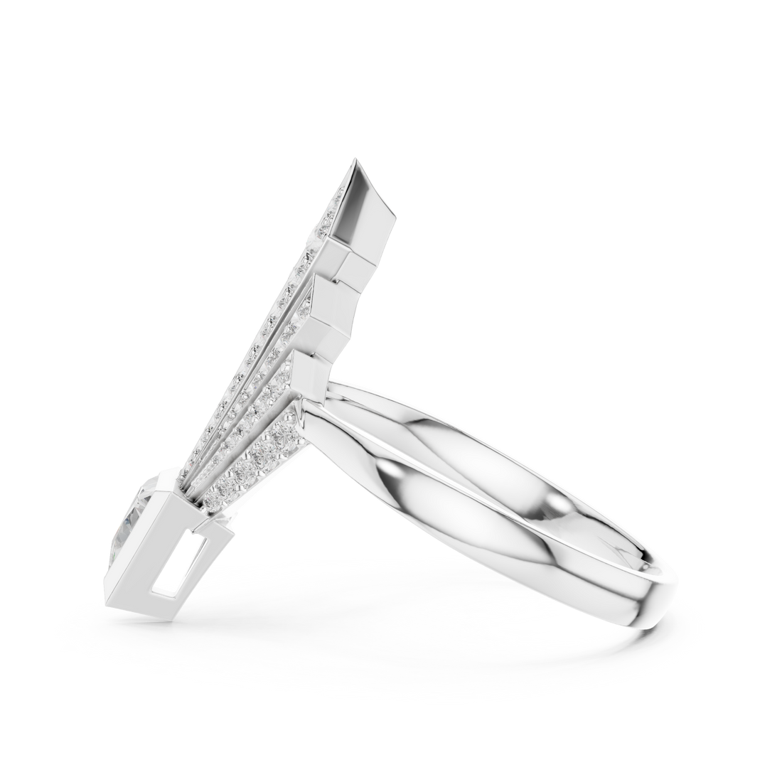 Geometric Diamond Statement Ring with Trillion Cut Center - Bridesmaid Gift