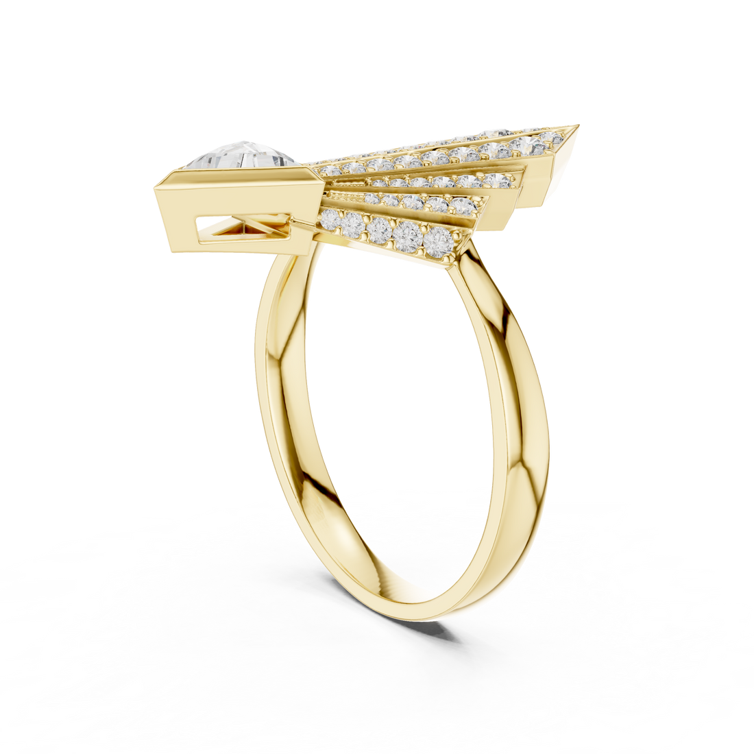 Geometric Diamond Statement Ring with Trillion Cut Center - Bridesmaid Gift