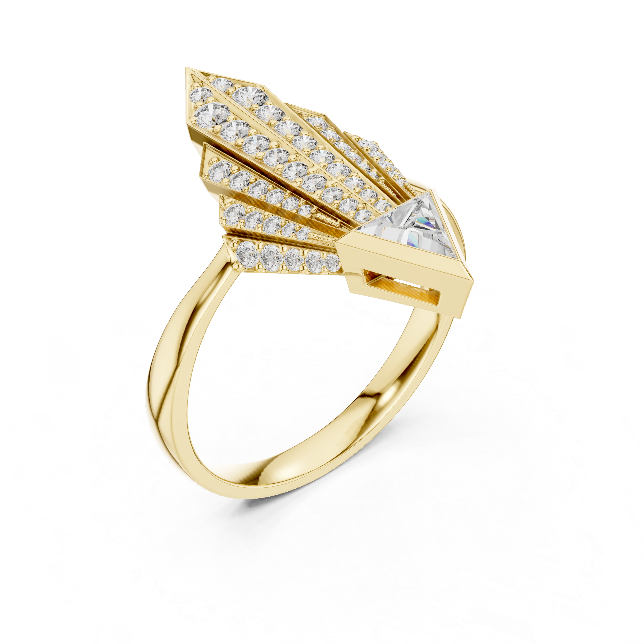Geometric Diamond Statement Ring with Trillion Cut Center - Bridesmaid Gift