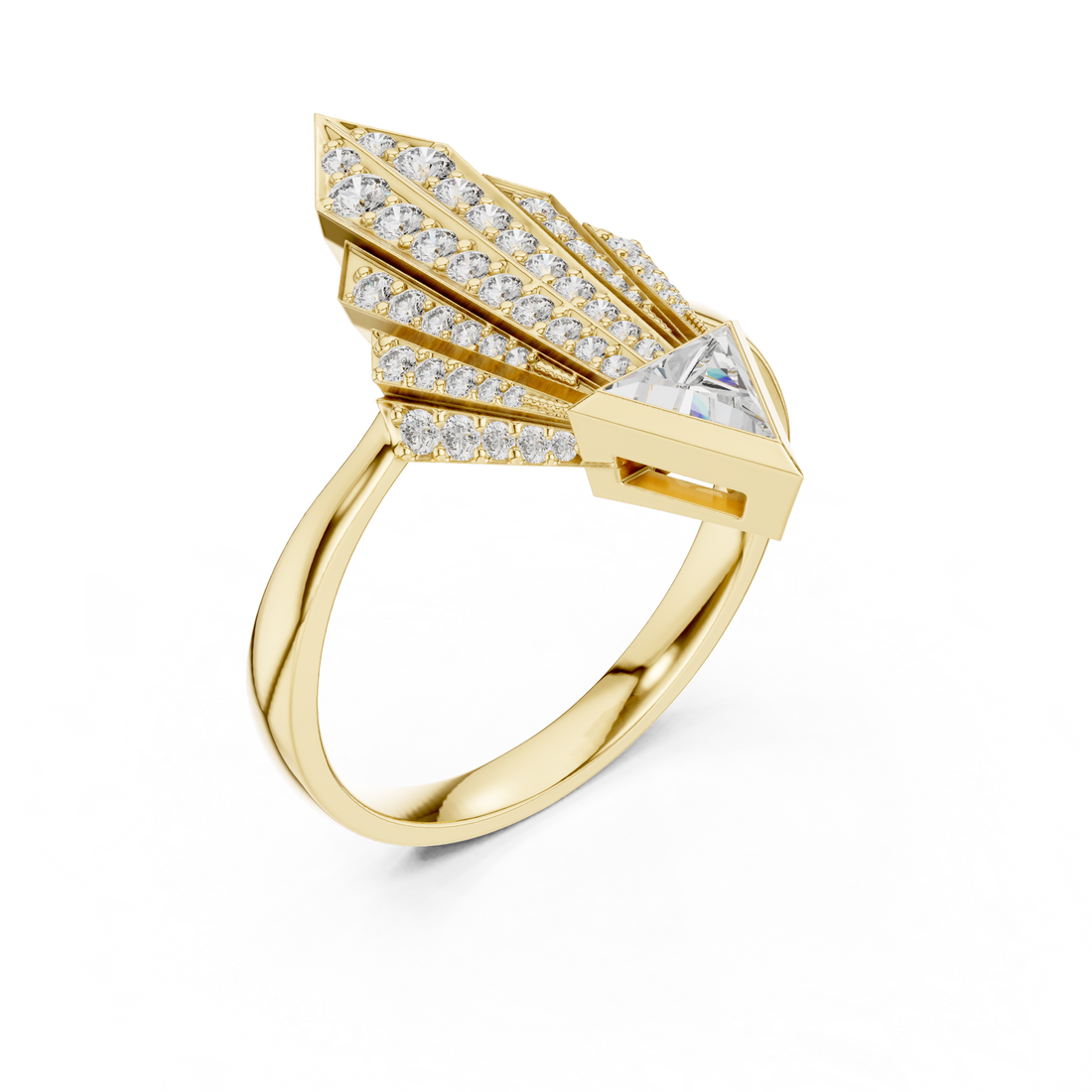 Geometric Diamond Statement Ring with Trillion Cut Center - Bridesmaid Gift