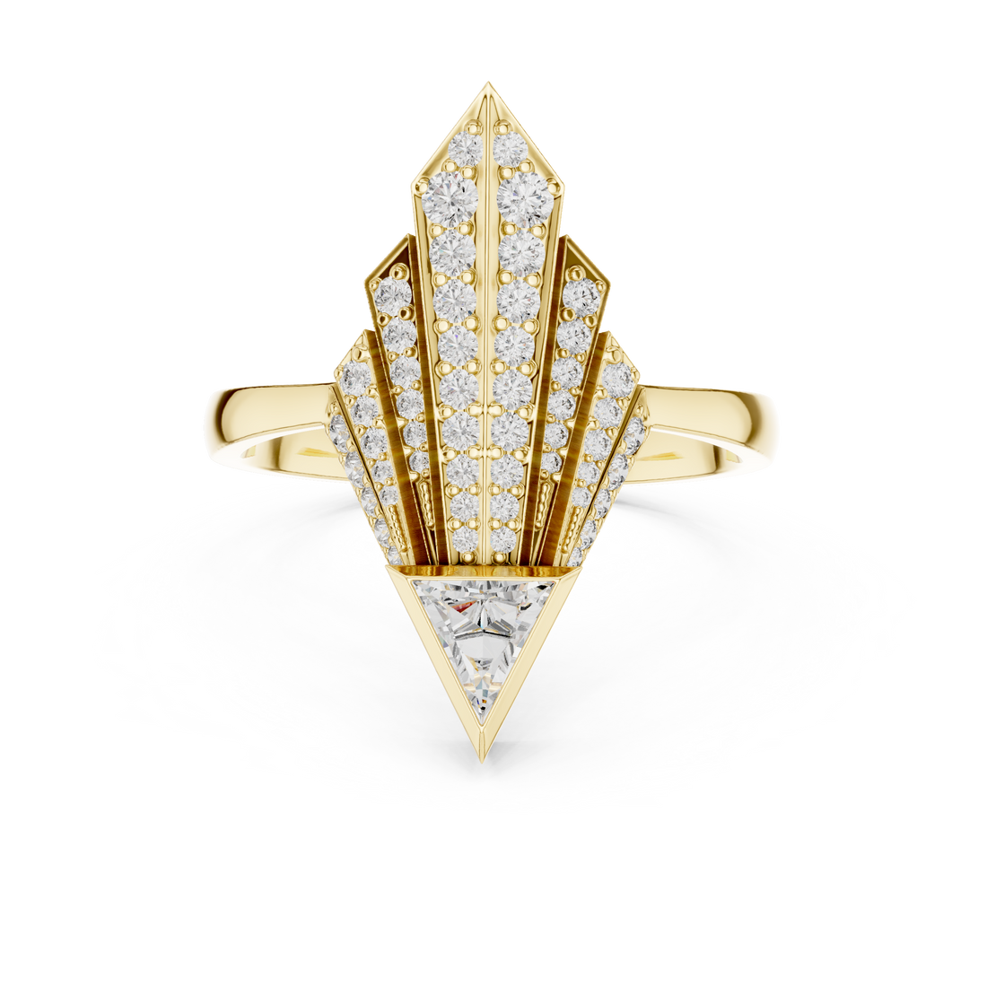 Geometric Diamond Statement Ring with Trillion Cut Center - Bridesmaid Gift