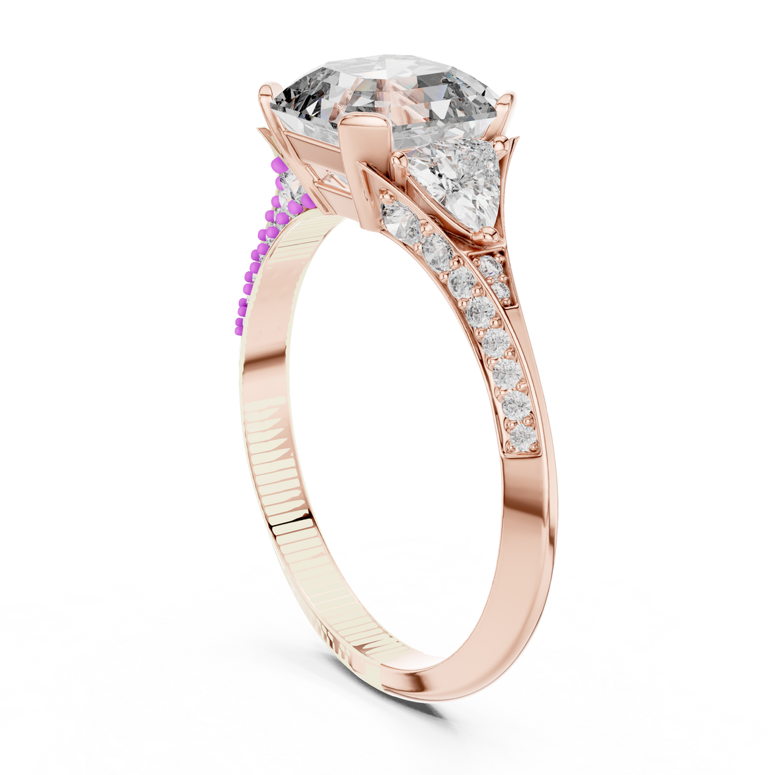 Elegant Asscher Cut Diamond Ring with Geometric Pavé Design