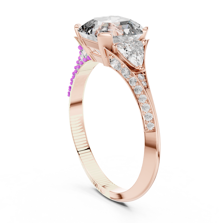 Elegant Asscher Cut Diamond Ring with Geometric Pavé Design