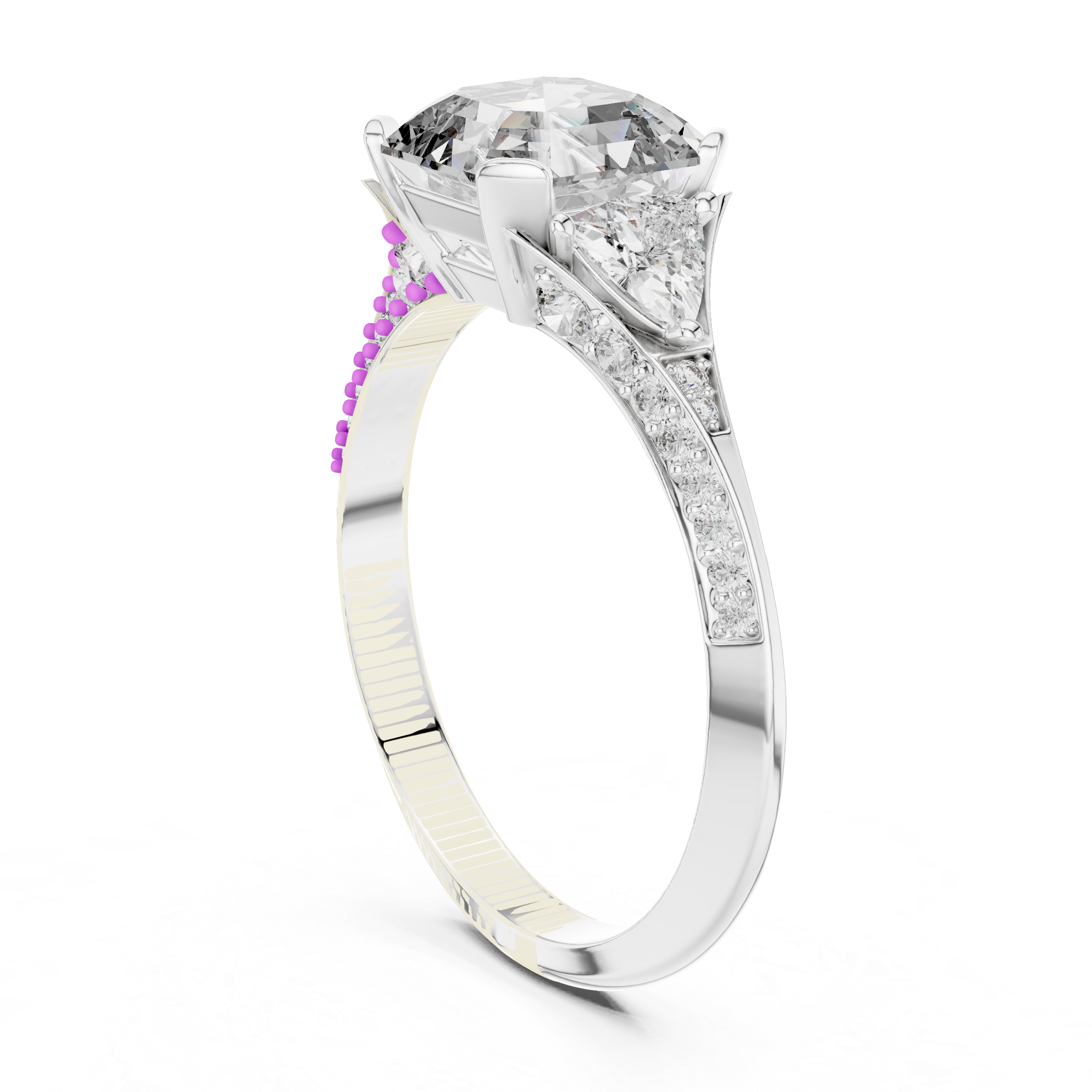 Elegant Asscher Cut Diamond Ring with Geometric Pavé Design