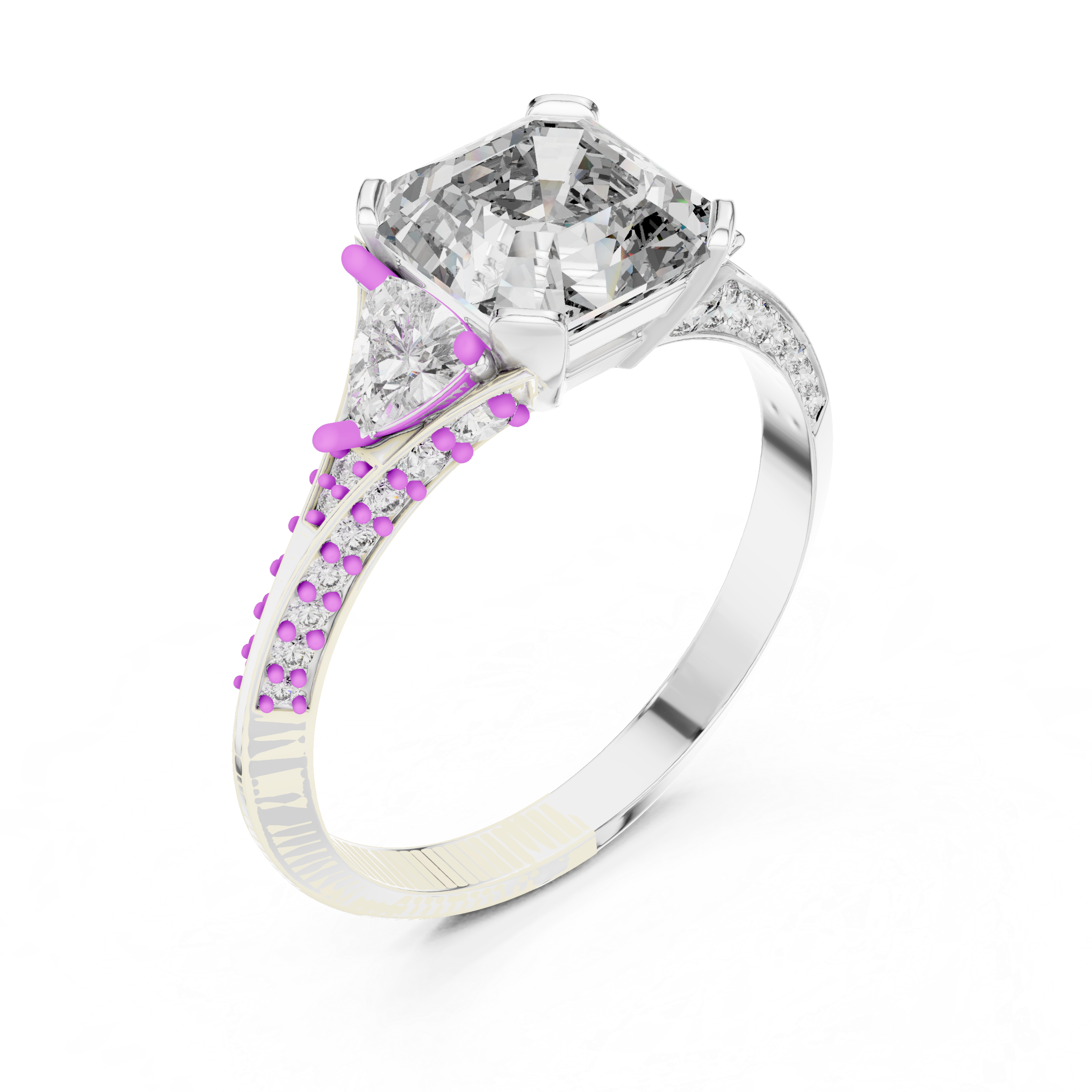 Elegant Asscher Cut Diamond Ring with Geometric Pavé Design