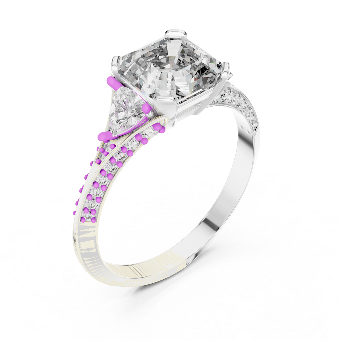 Elegant Asscher Cut Diamond Ring with Geometric Pavé Design