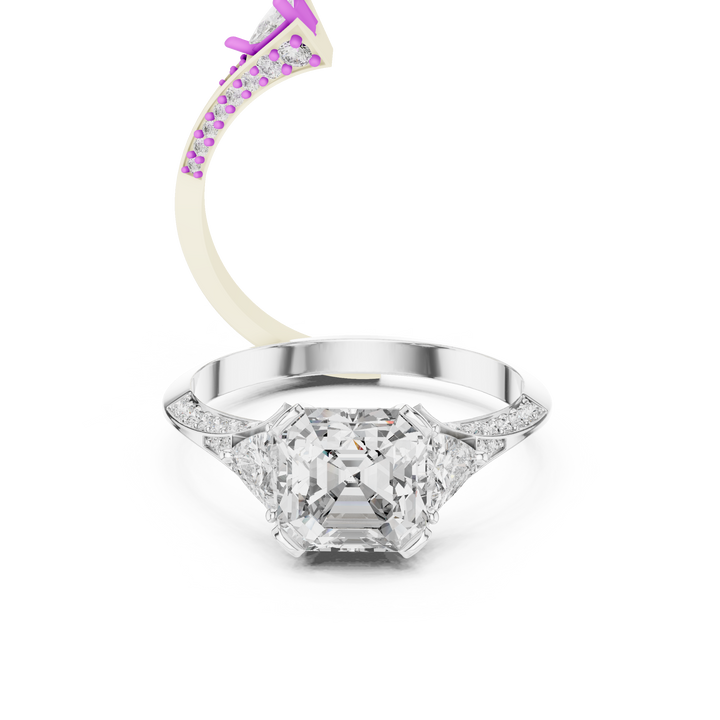 Elegant Asscher Cut Diamond Ring with Geometric Pavé Design