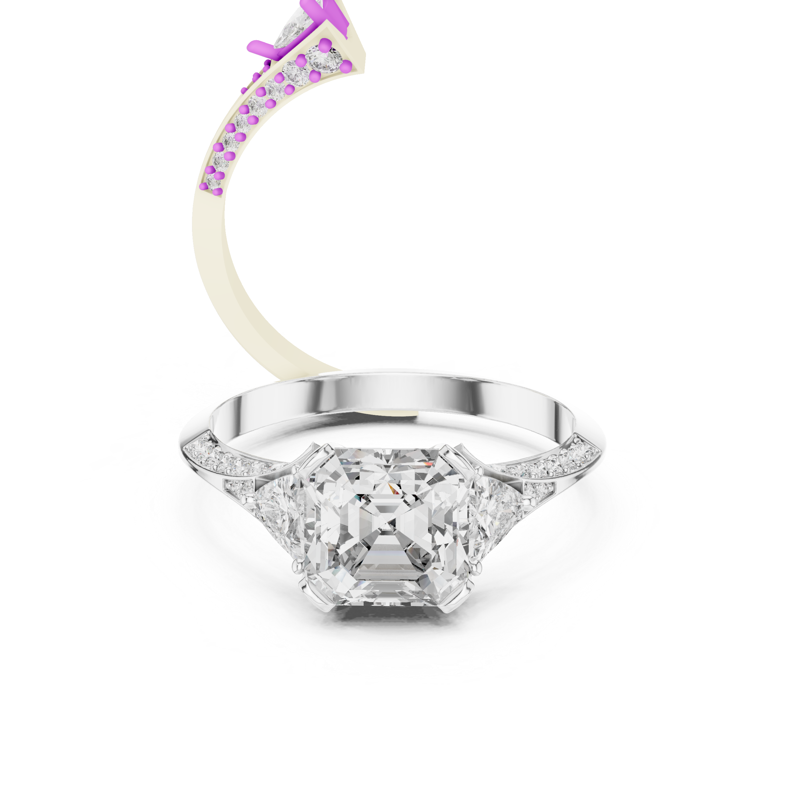 Elegant Asscher Cut Diamond Ring with Geometric Pavé Design