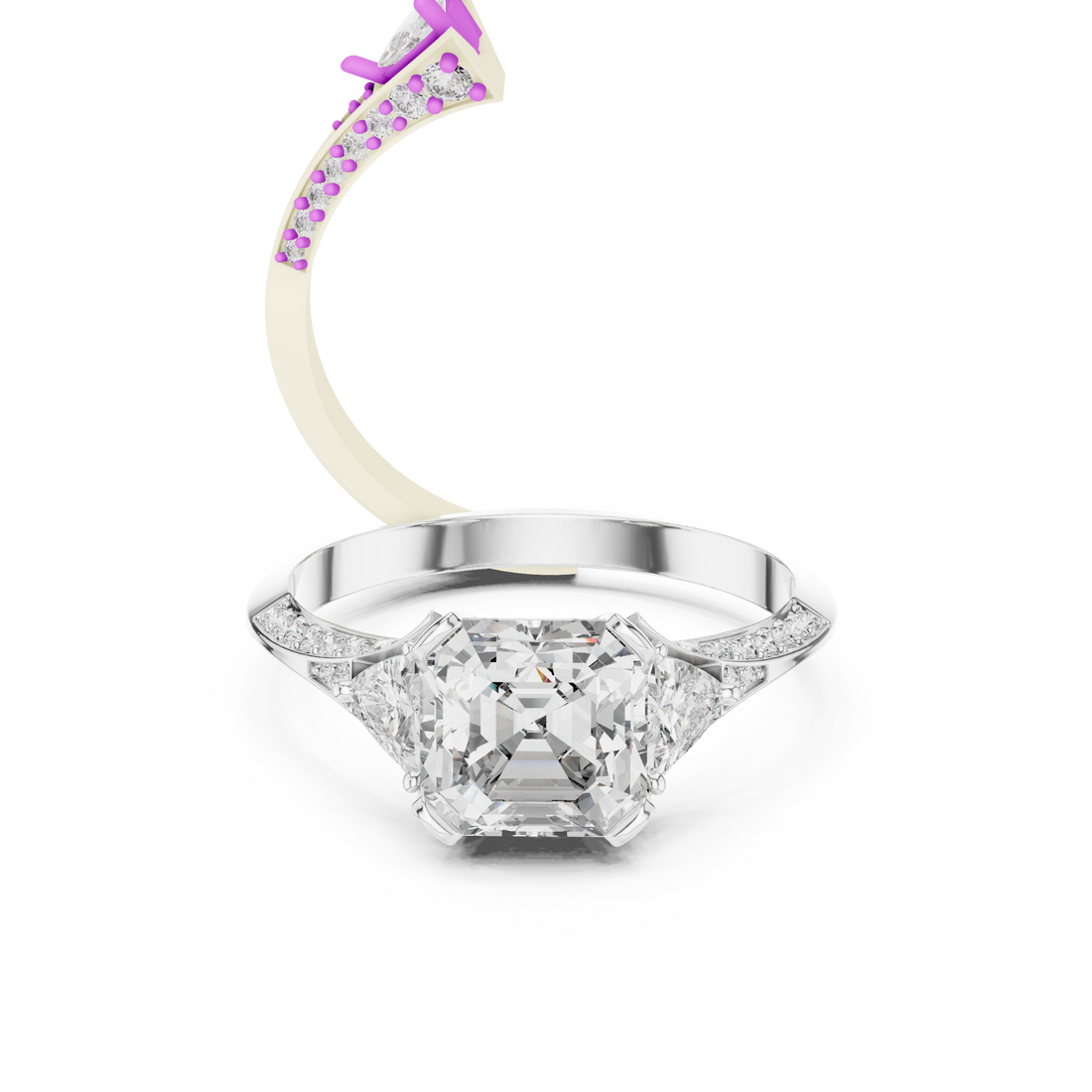Elegant Asscher Cut Diamond Ring with Geometric Pavé Design