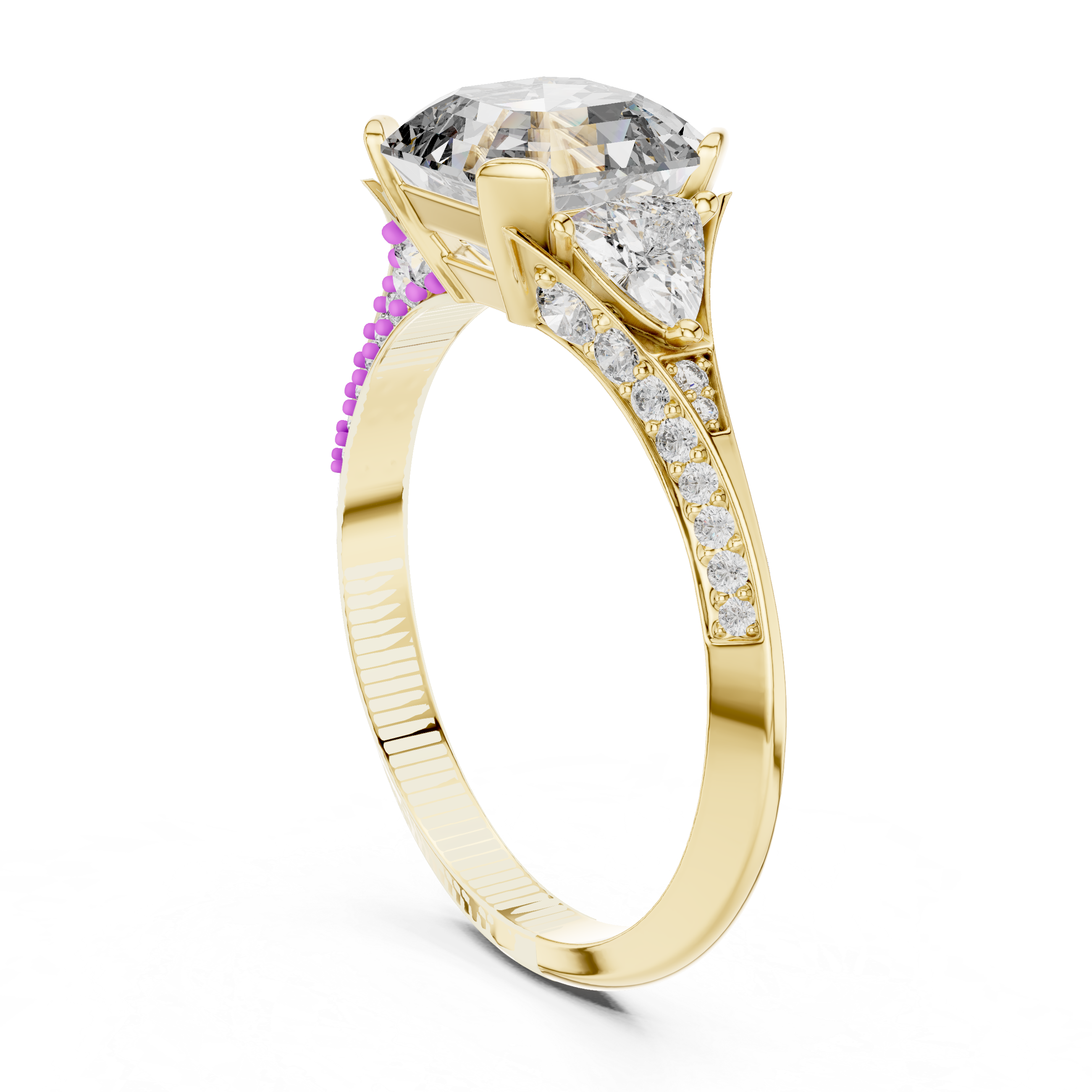 Elegant Asscher Cut Diamond Ring with Geometric Pavé Design