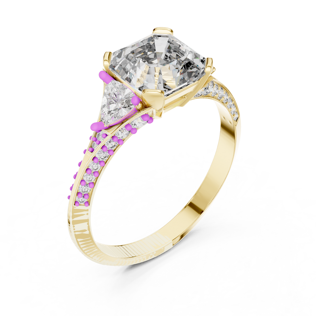 Elegant Asscher Cut Diamond Ring with Geometric Pavé Design