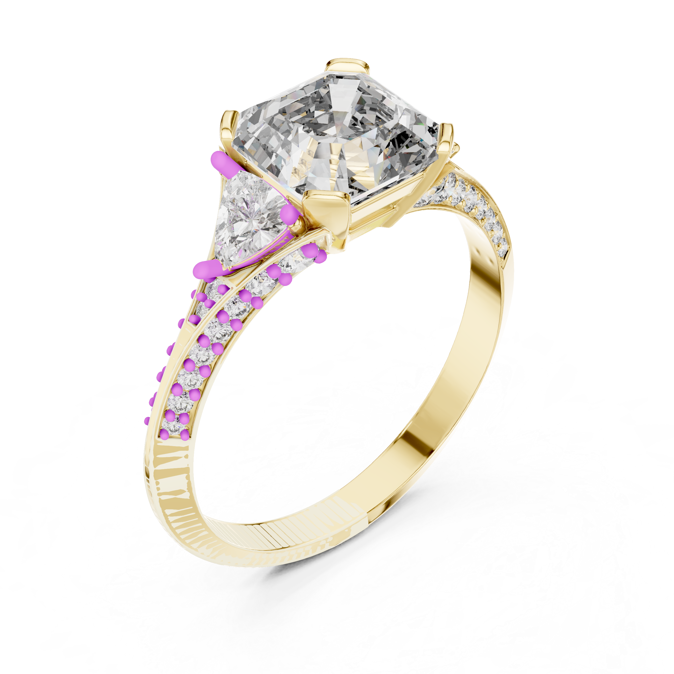 Elegant Asscher Cut Diamond Ring with Geometric Pavé Design