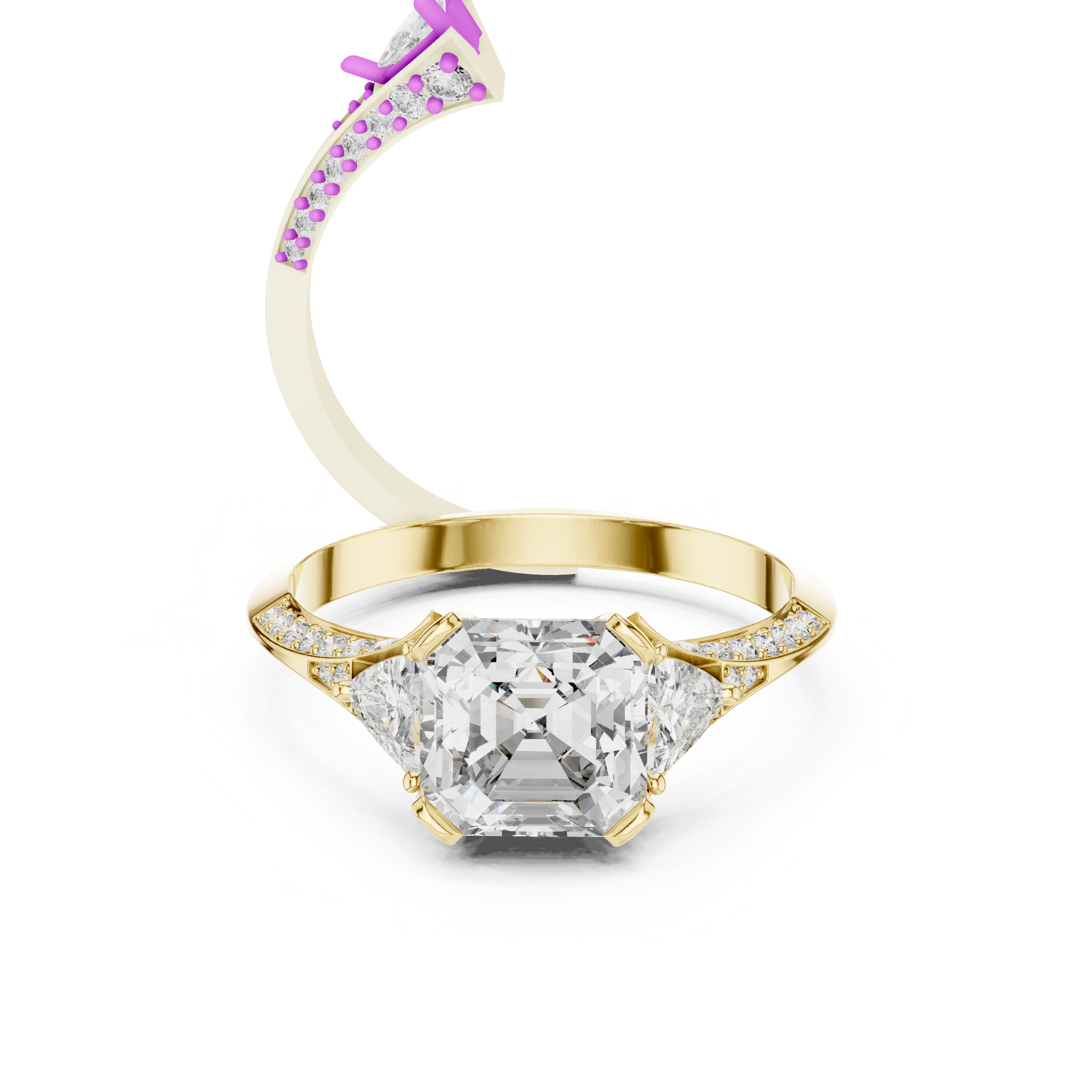 Elegant Asscher Cut Diamond Ring with Geometric Pavé Design