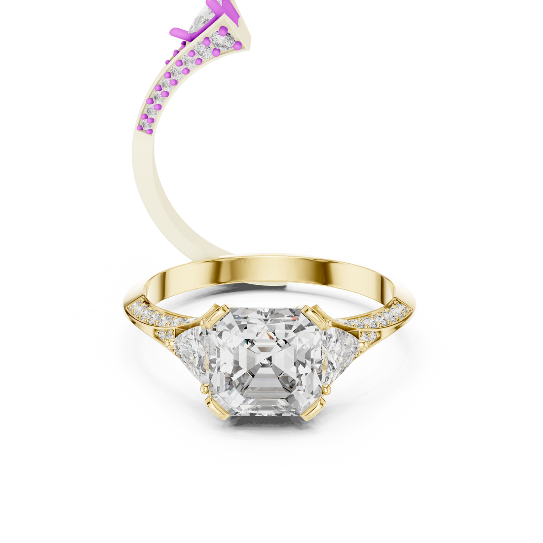 Elegant Asscher Cut Diamond Ring with Geometric Pavé Design