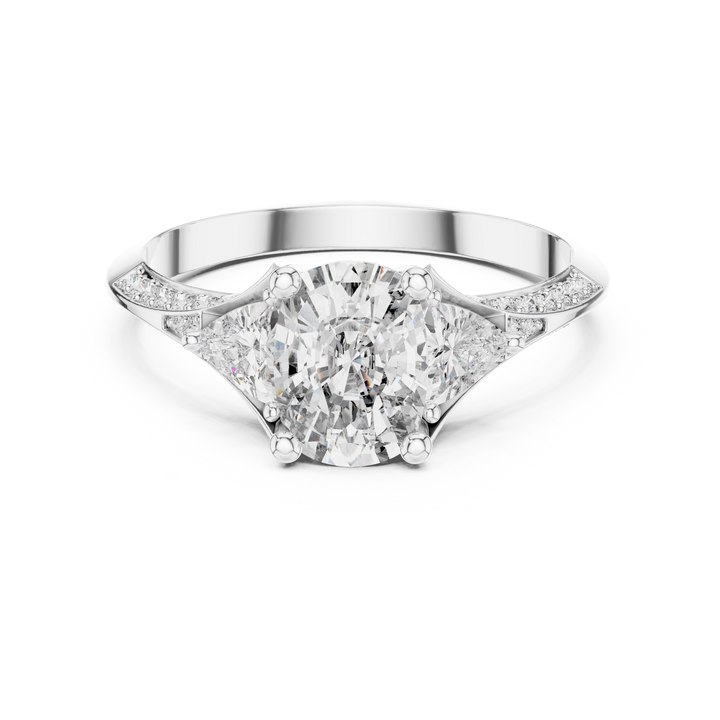 Designer Diamond Ring with Cushion Cut Center & Pavé Accents