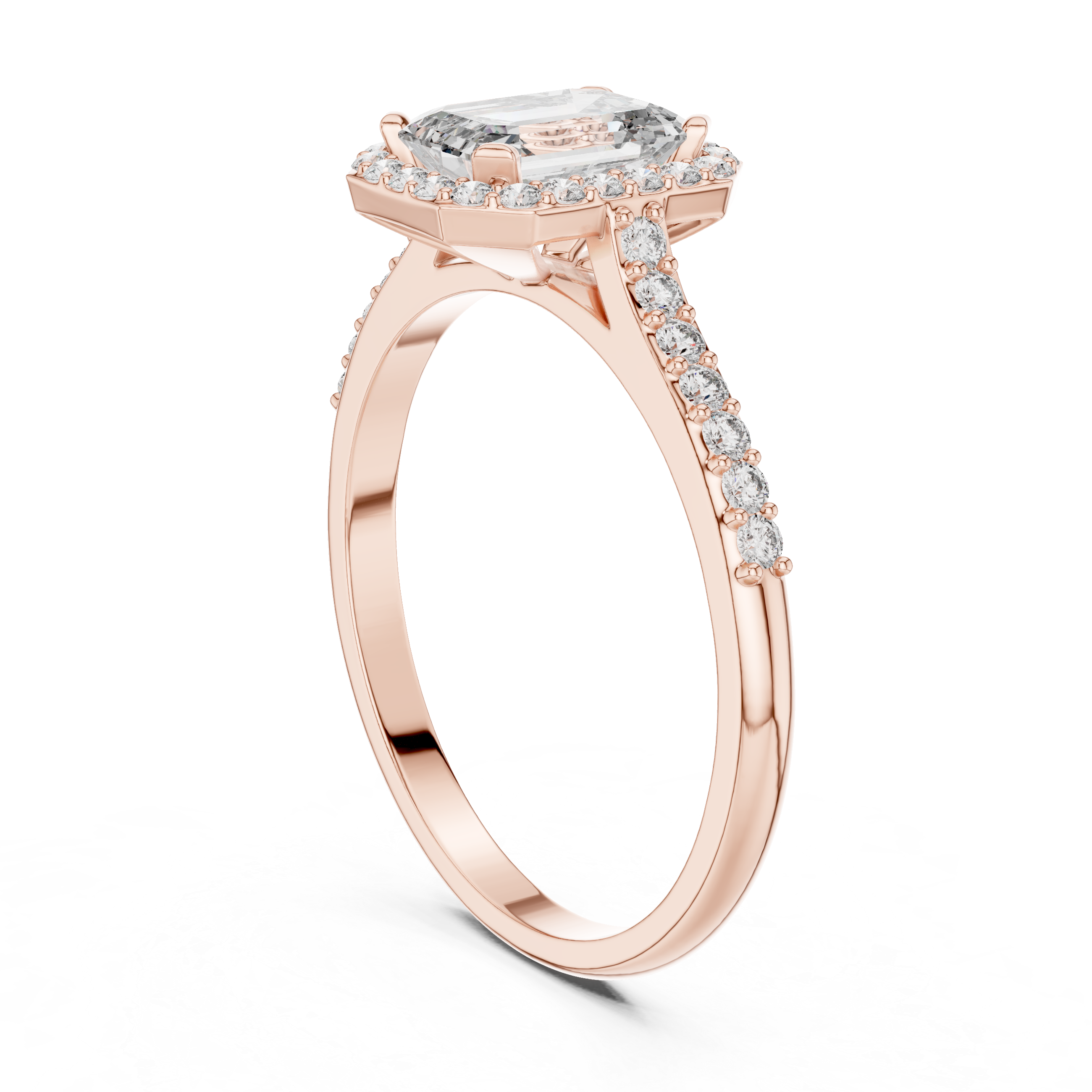 Classic Emerald Cut Diamond Engagement Ring with Halo and Side Stones