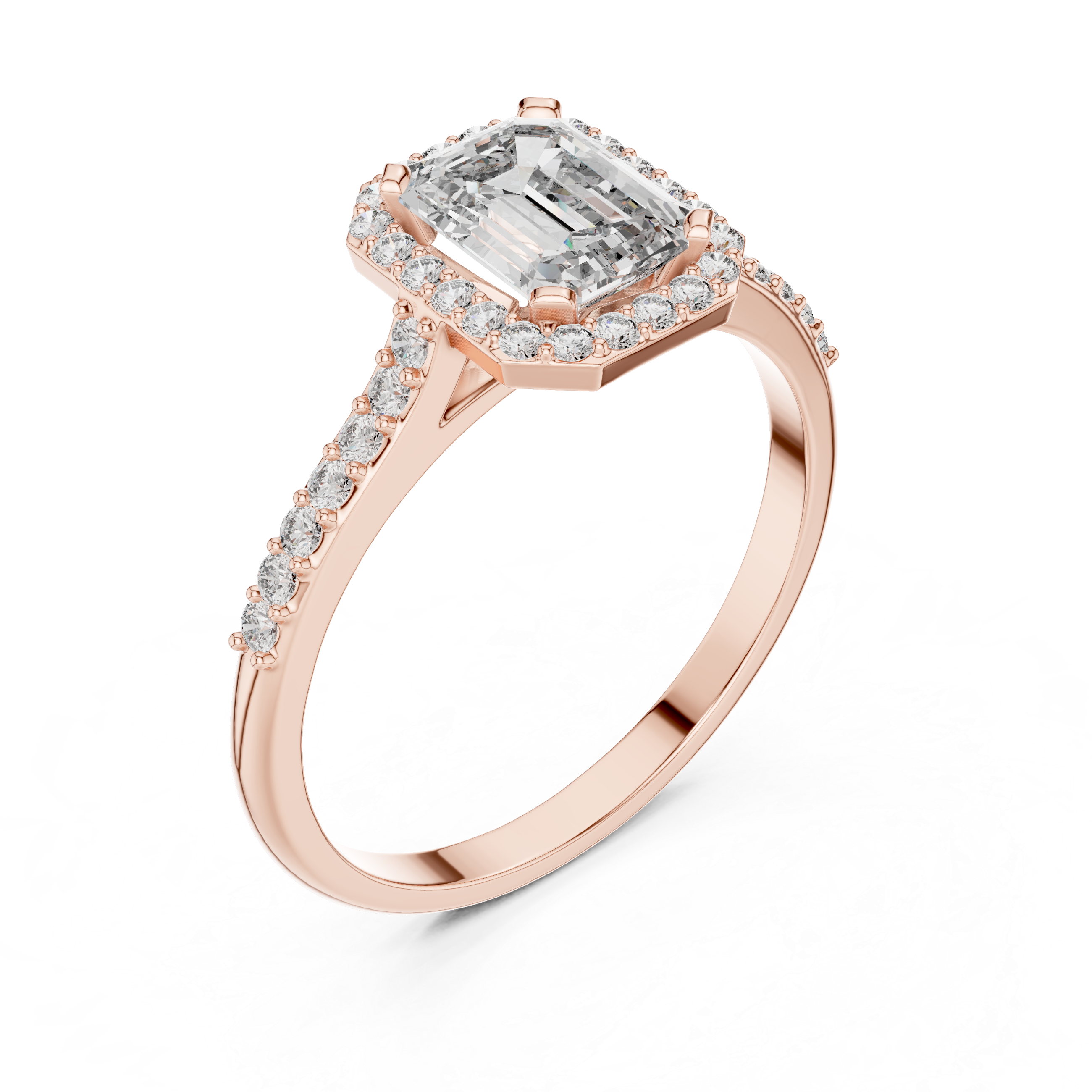 Classic Emerald Cut Diamond Engagement Ring with Halo and Side Stones