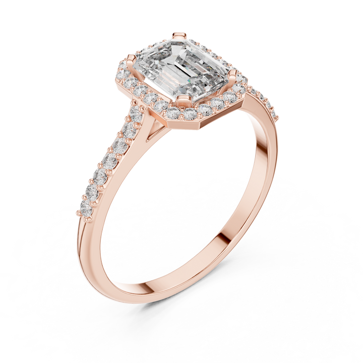 Classic Emerald Cut Diamond Engagement Ring with Halo and Side Stones