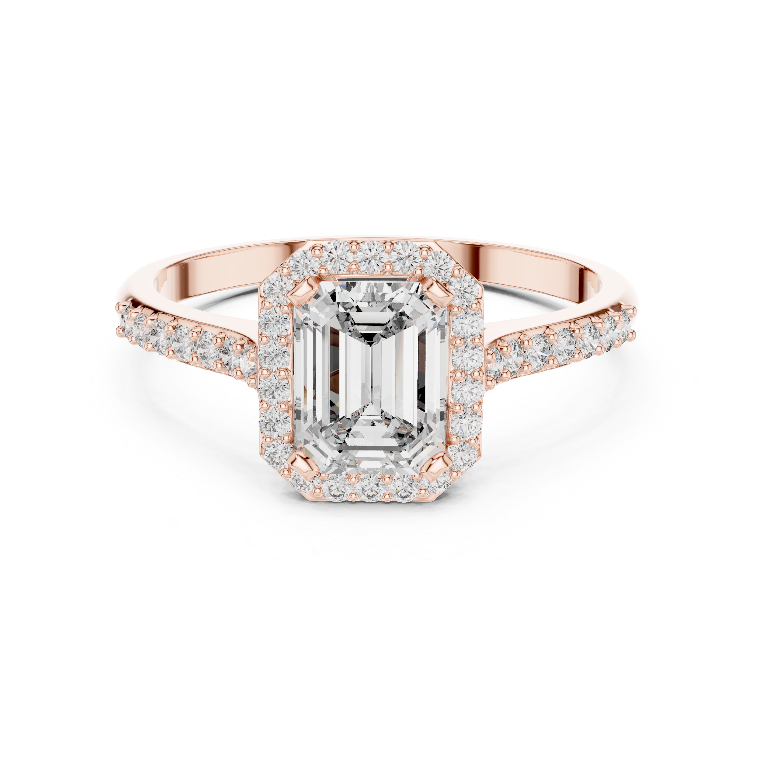 Classic Emerald Cut Diamond Engagement Ring with Halo and Side Stones