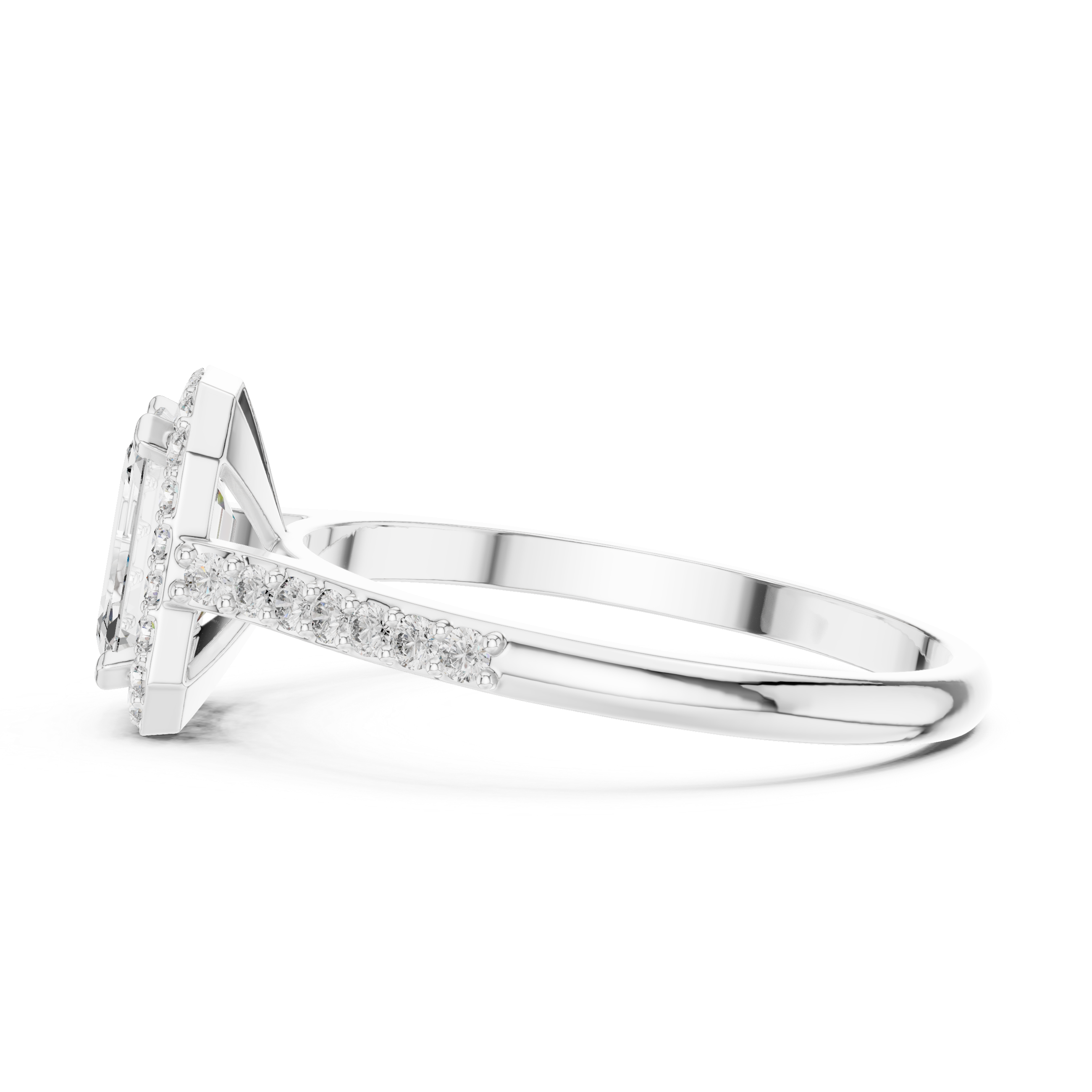 Classic Emerald Cut Diamond Engagement Ring with Halo and Side Stones