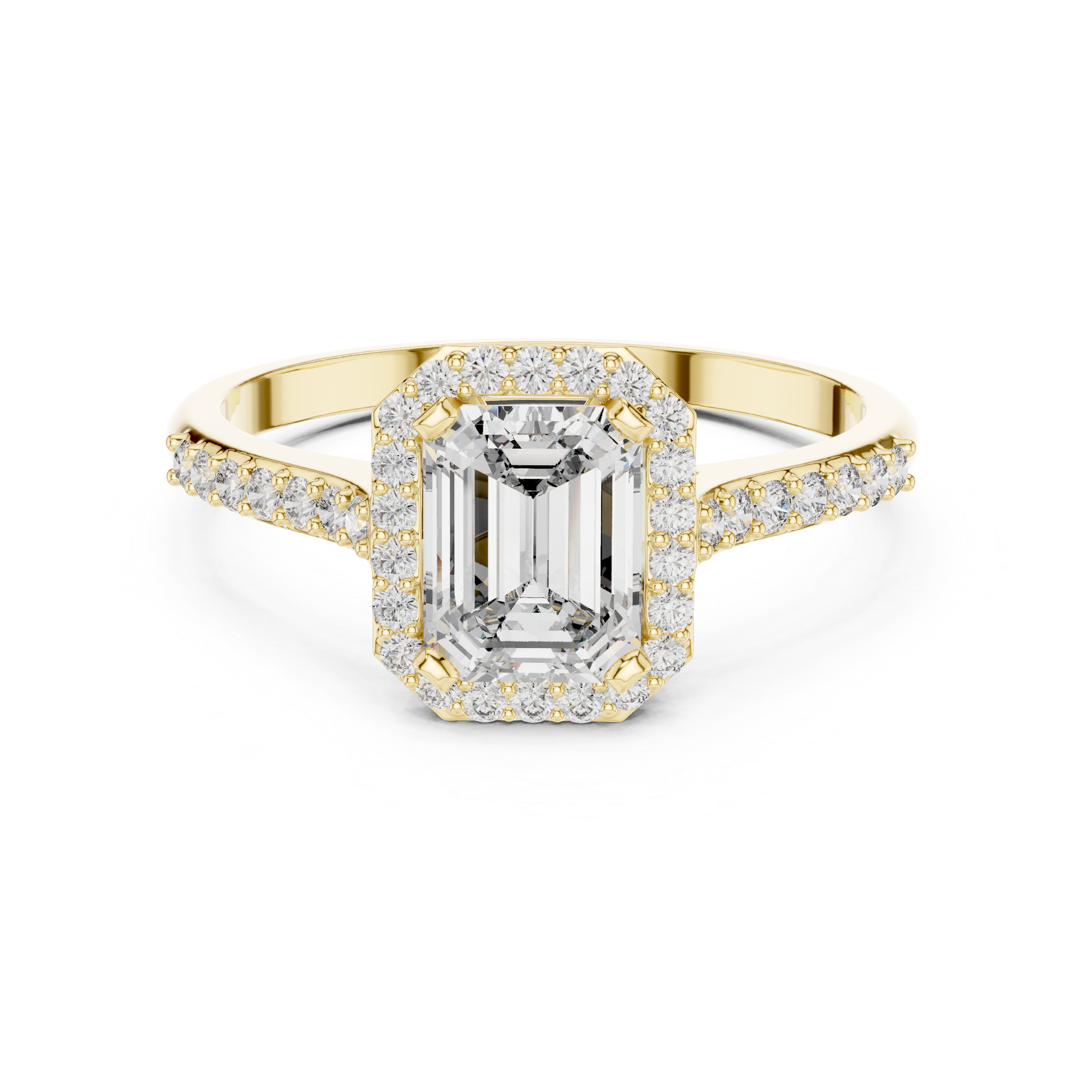 Classic Emerald Cut Diamond Engagement Ring with Halo and Side Stones