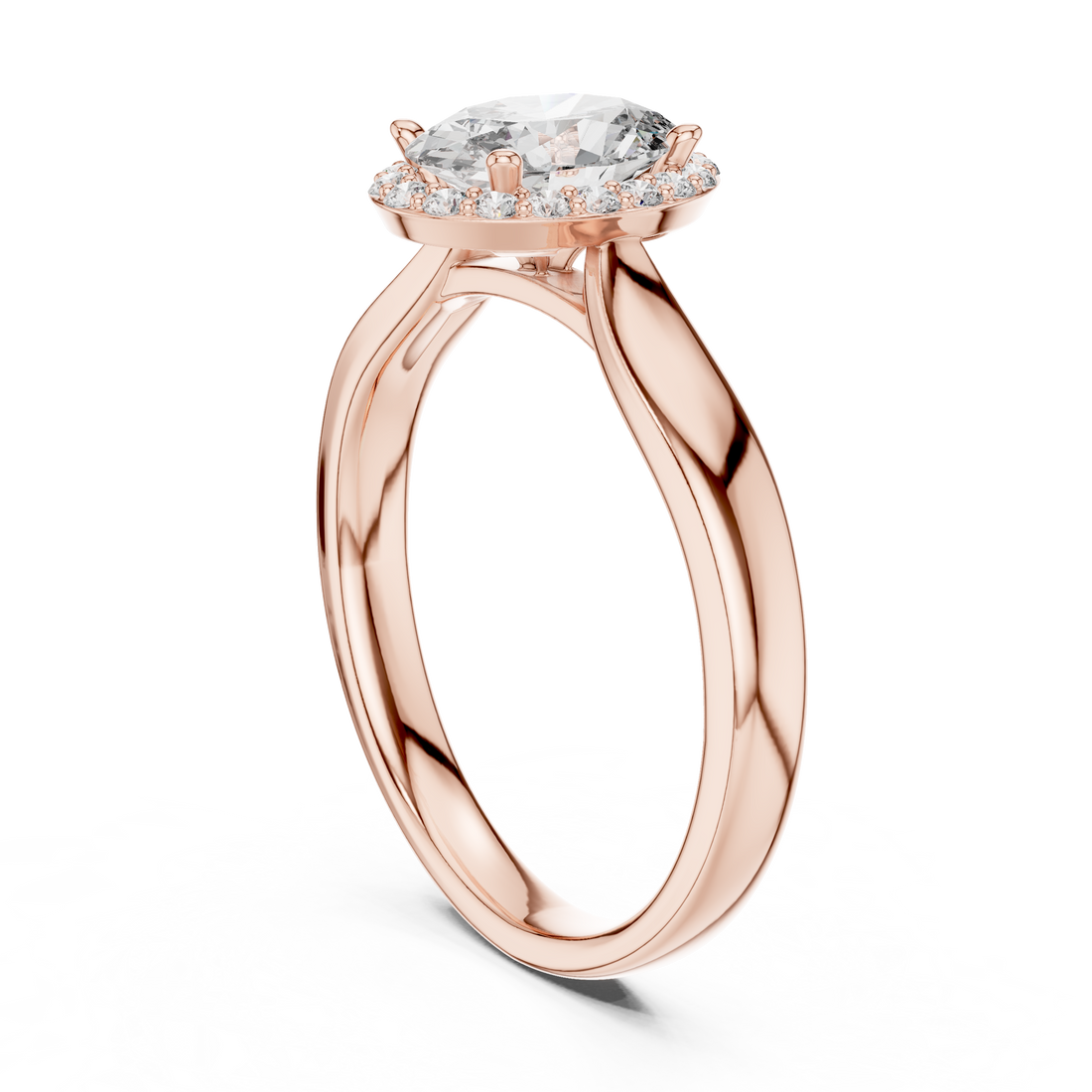Minimalist Oval Diamond Halo Engagement Ring – Gold Finish