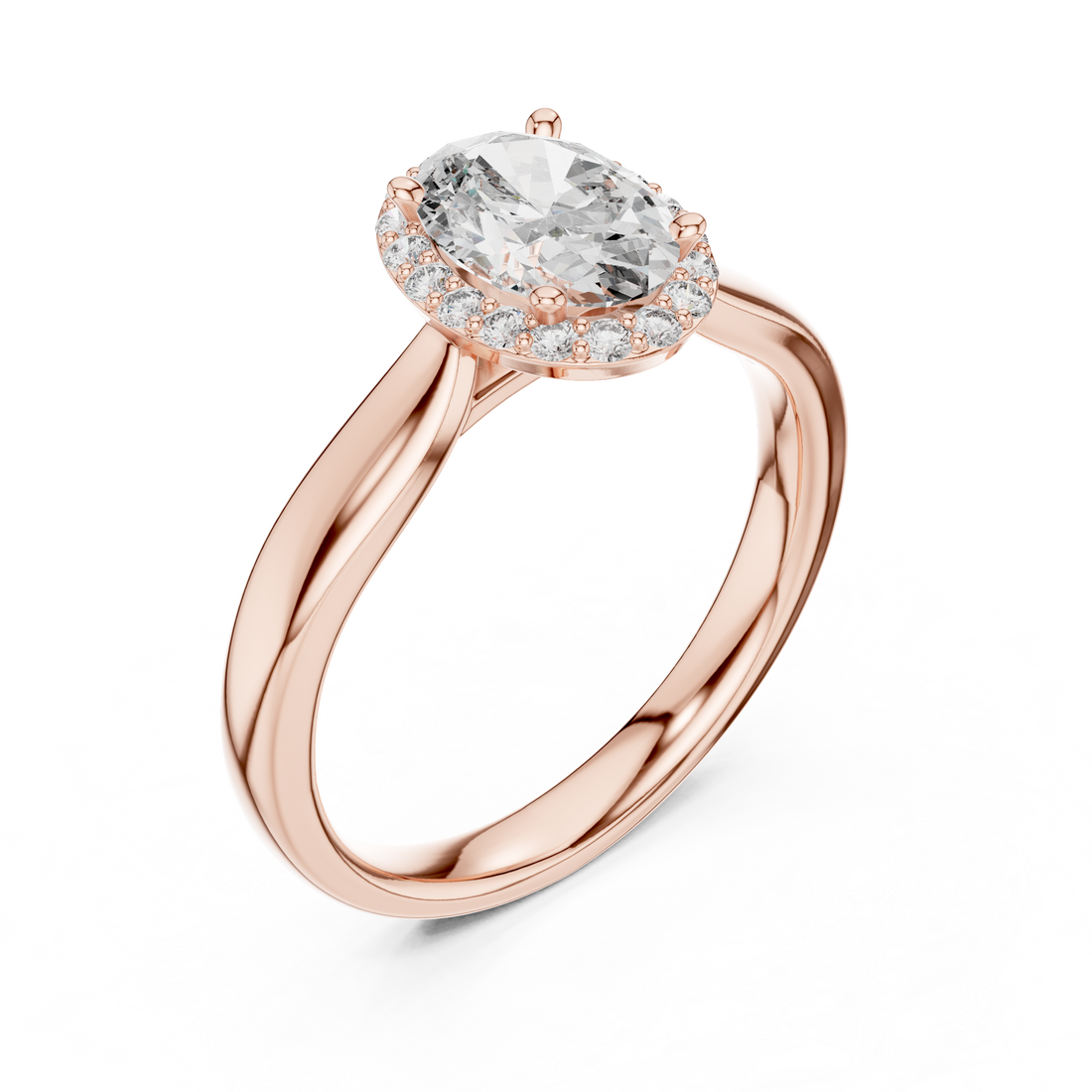Minimalist Oval Diamond Halo Engagement Ring – Gold Finish