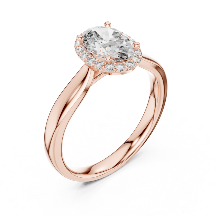 Minimalist Oval Diamond Halo Engagement Ring – Gold Finish