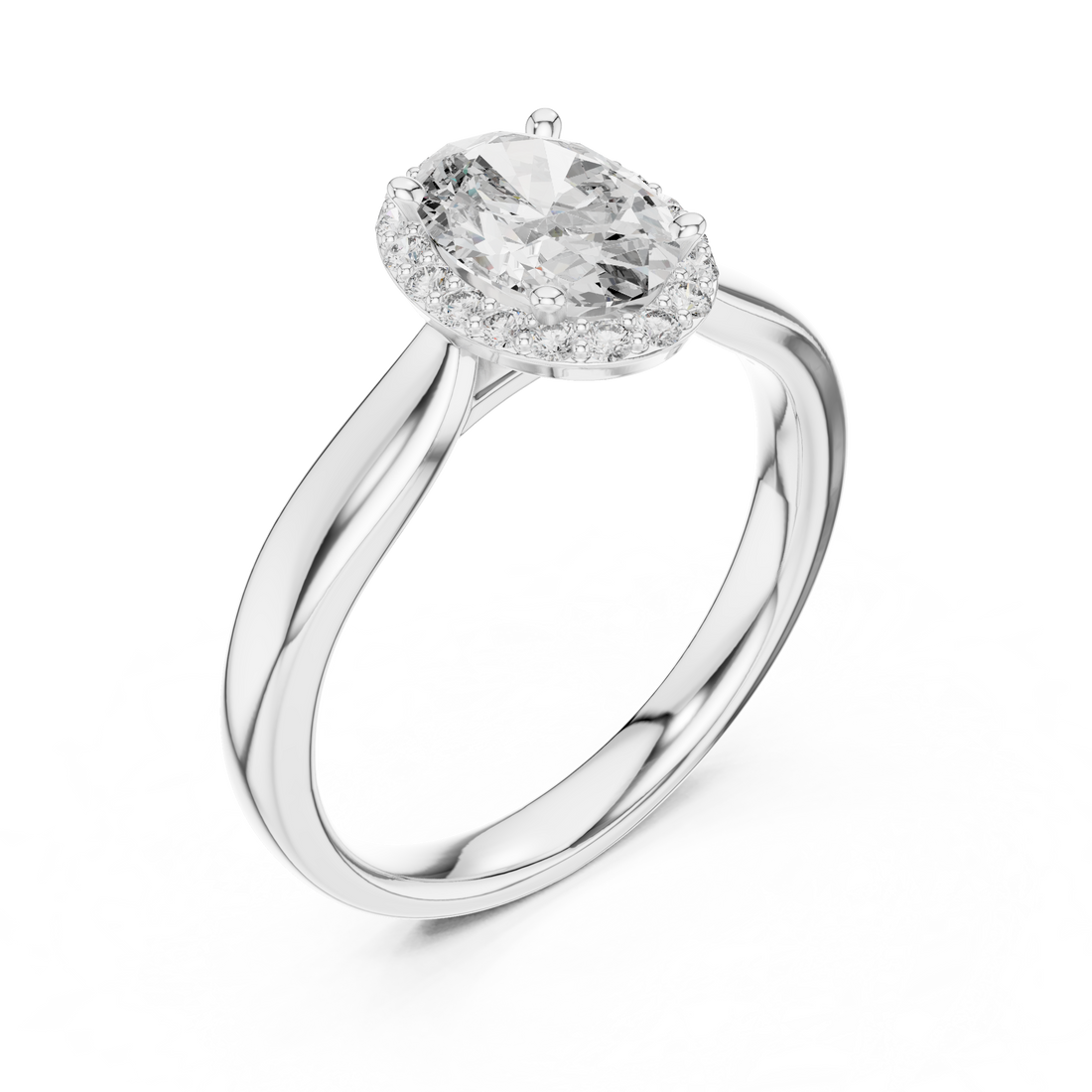 Minimalist Oval Diamond Halo Engagement Ring – Gold Finish