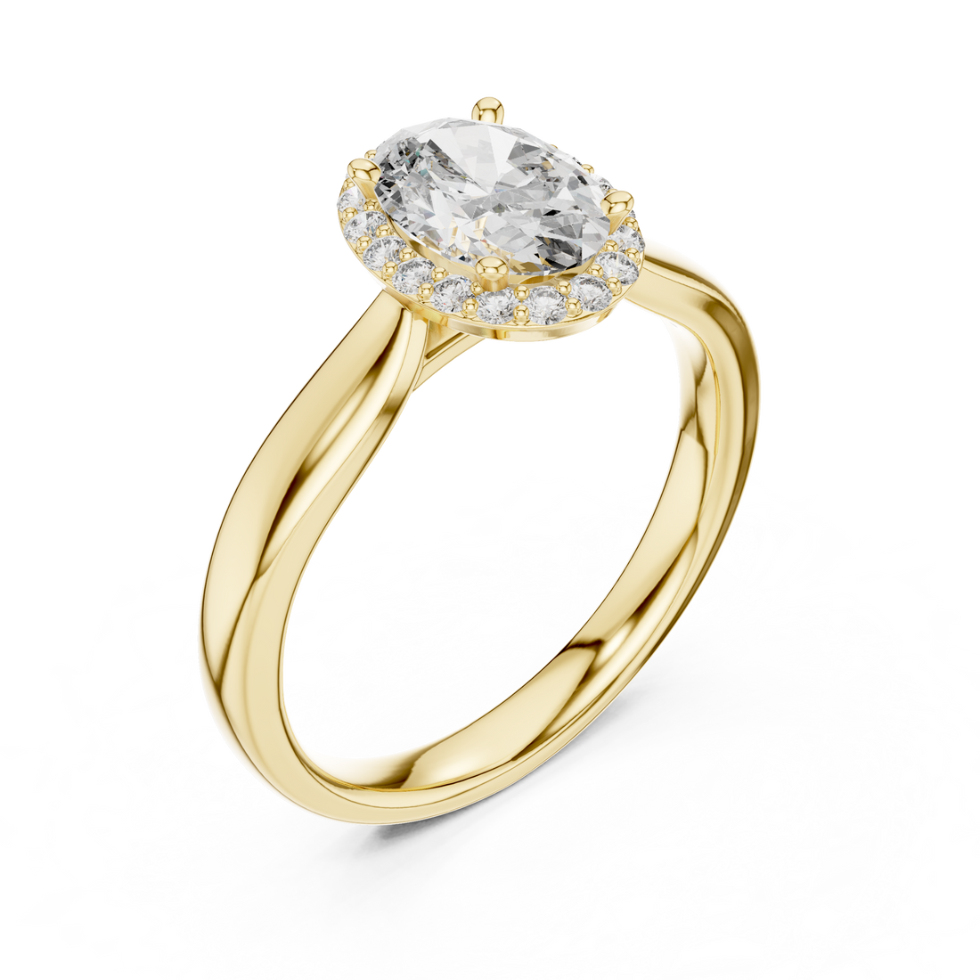 Minimalist Oval Diamond Halo Engagement Ring – Gold Finish