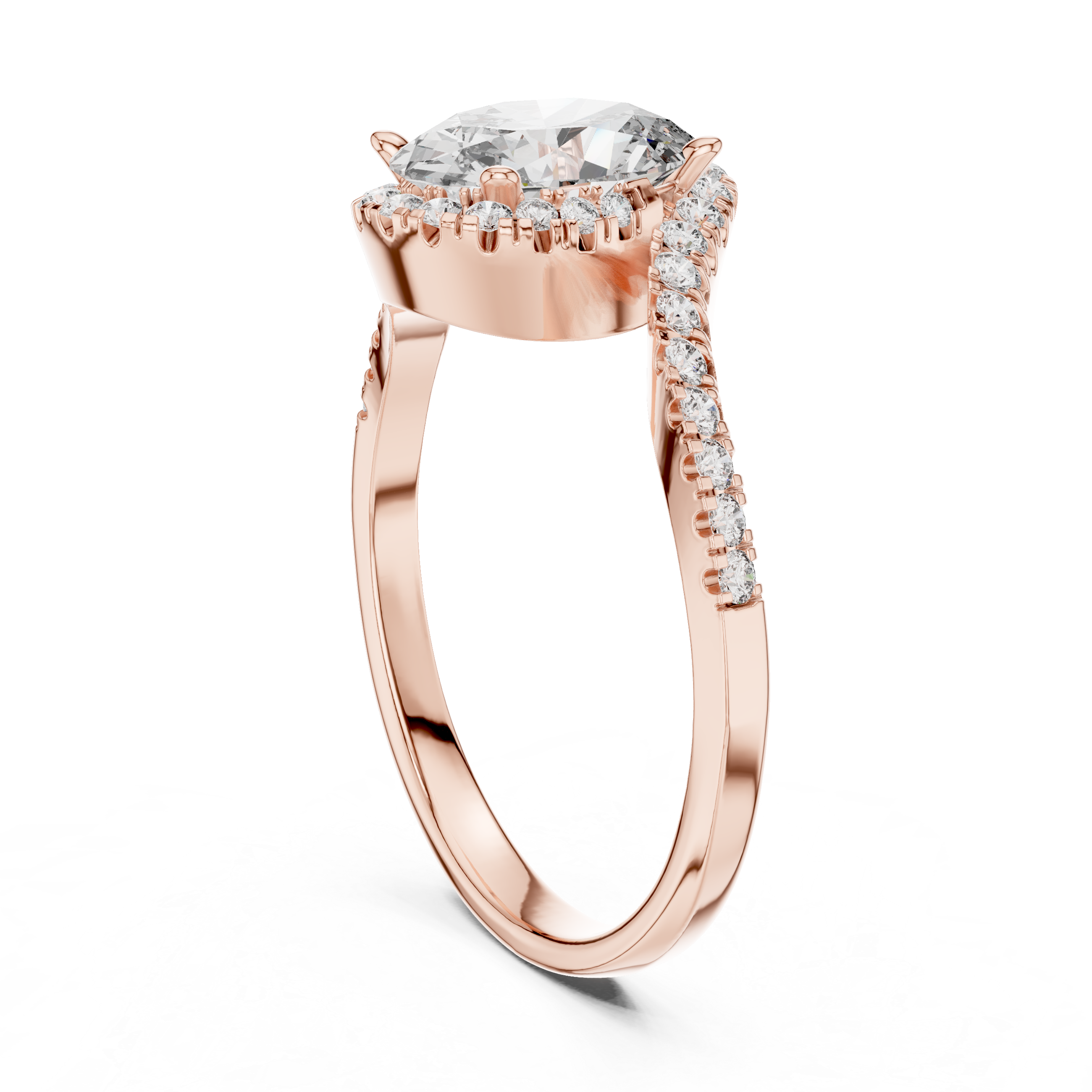Stylish Oval Cut Diamond Halo Ring with Bypass Band – Bridal Jewelry