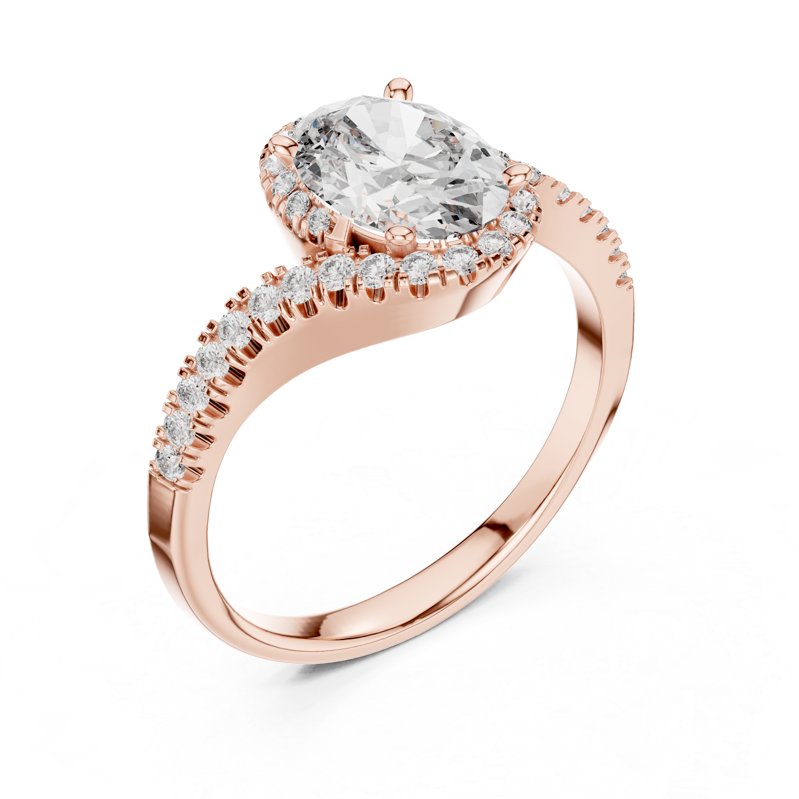 Stylish Oval Cut Diamond Halo Ring with Bypass Band – Bridal Jewelry