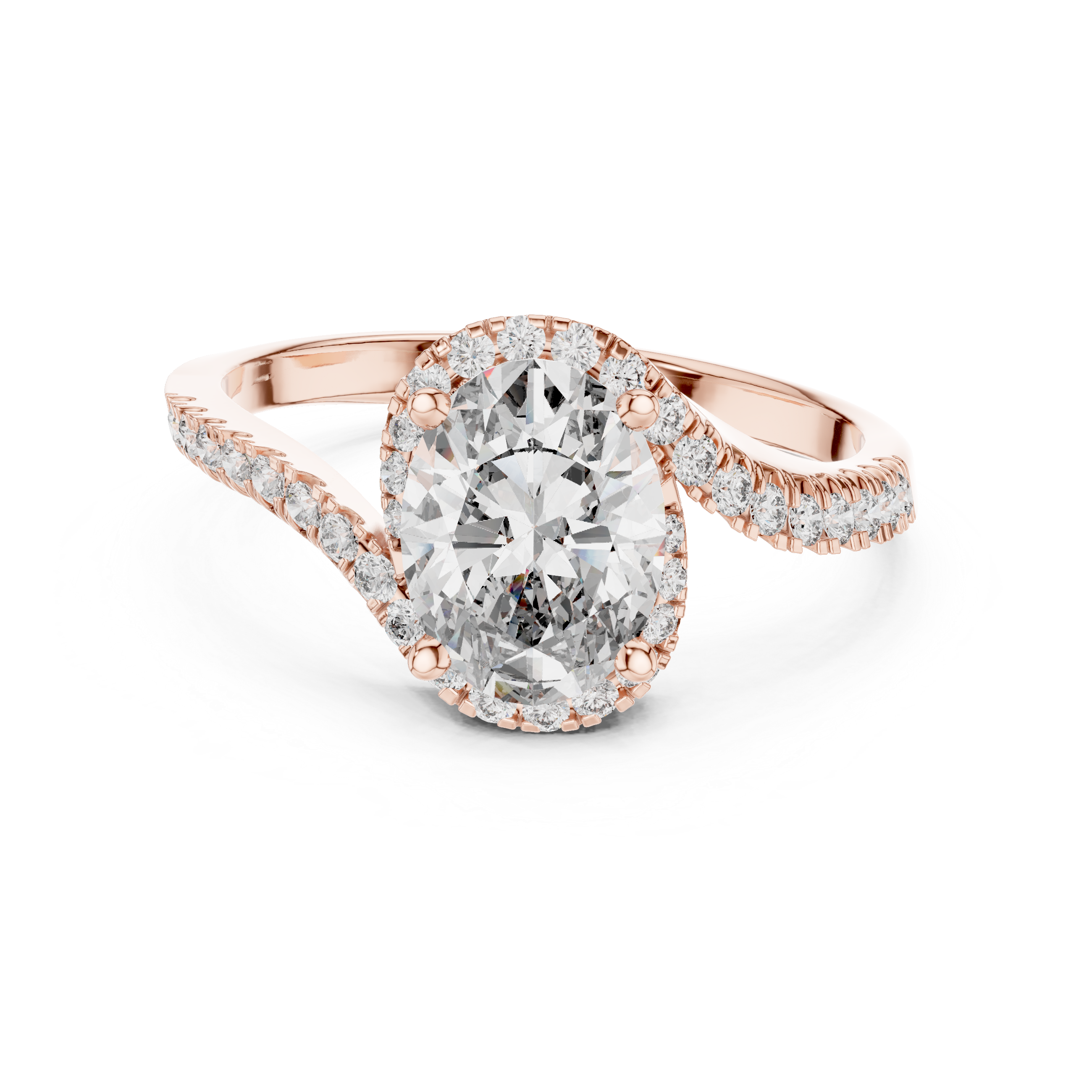 Stylish Oval Cut Diamond Halo Ring with Bypass Band – Bridal Jewelry