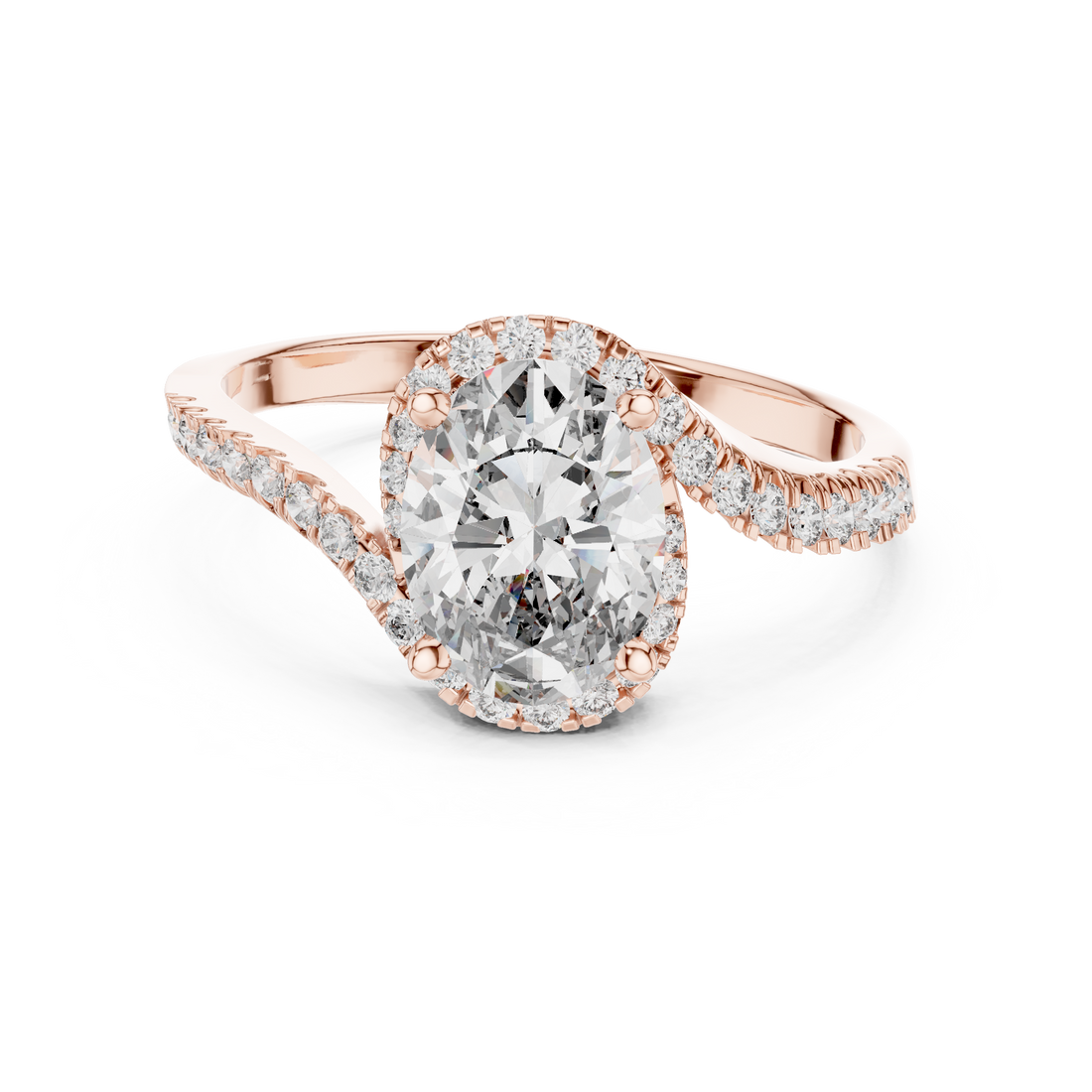 Stylish Oval Cut Diamond Halo Ring with Bypass Band – Bridal Jewelry