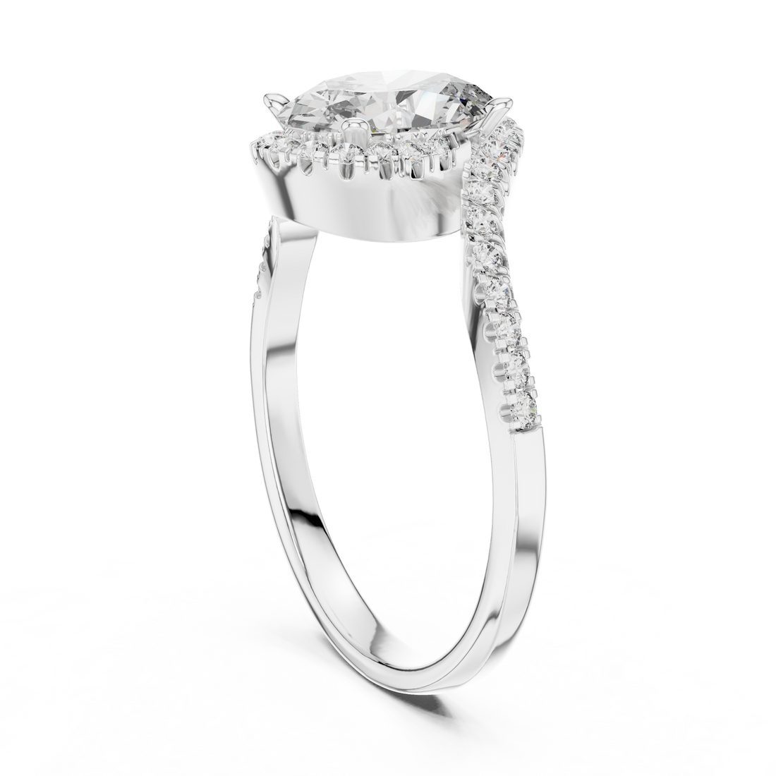 Stylish Oval Cut Diamond Halo Ring with Bypass Band – Bridal Jewelry