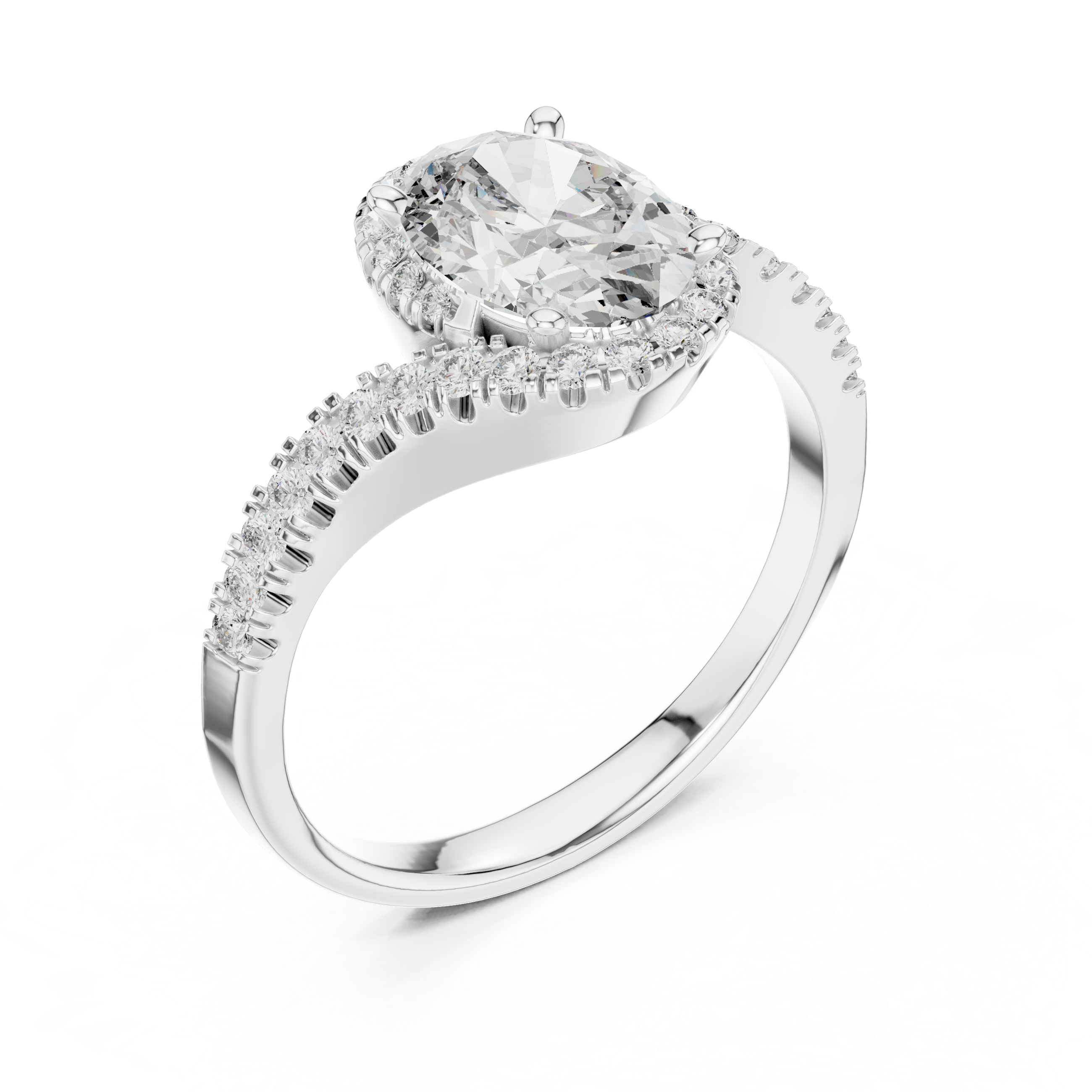 Stylish Oval Cut Diamond Halo Ring with Bypass Band – Bridal Jewelry