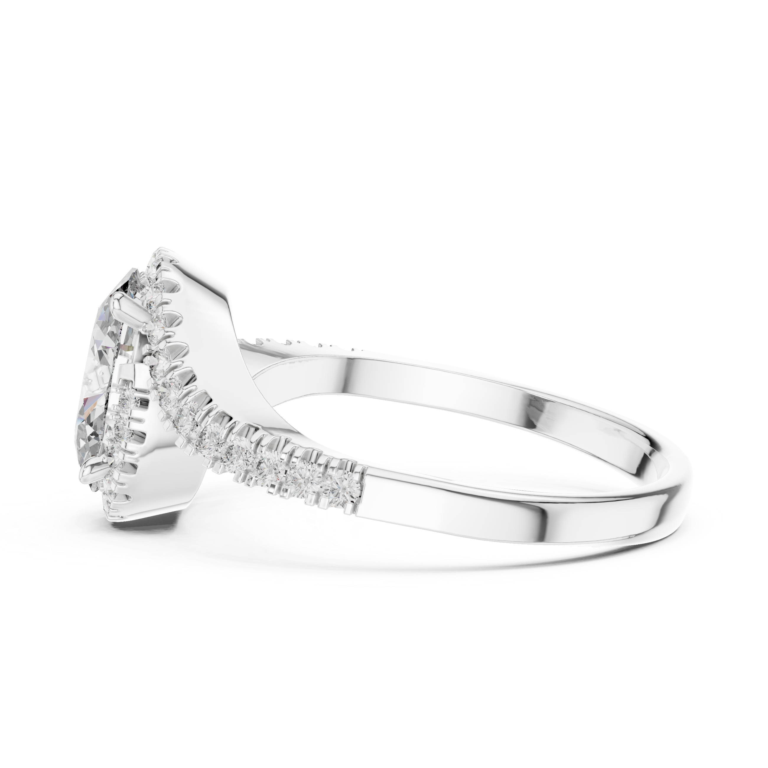 Stylish Oval Cut Diamond Halo Ring with Bypass Band – Bridal Jewelry