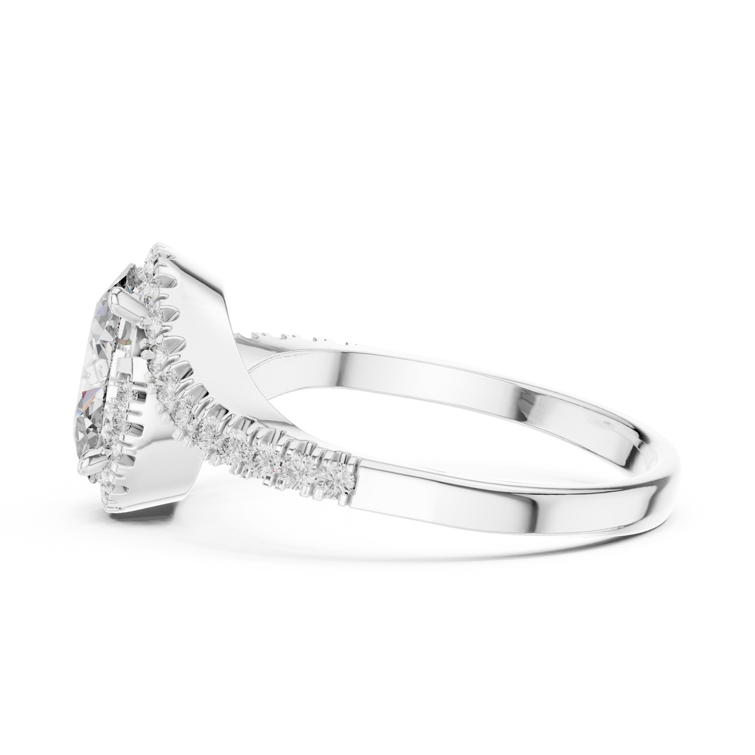 Stylish Oval Cut Diamond Halo Ring with Bypass Band – Bridal Jewelry