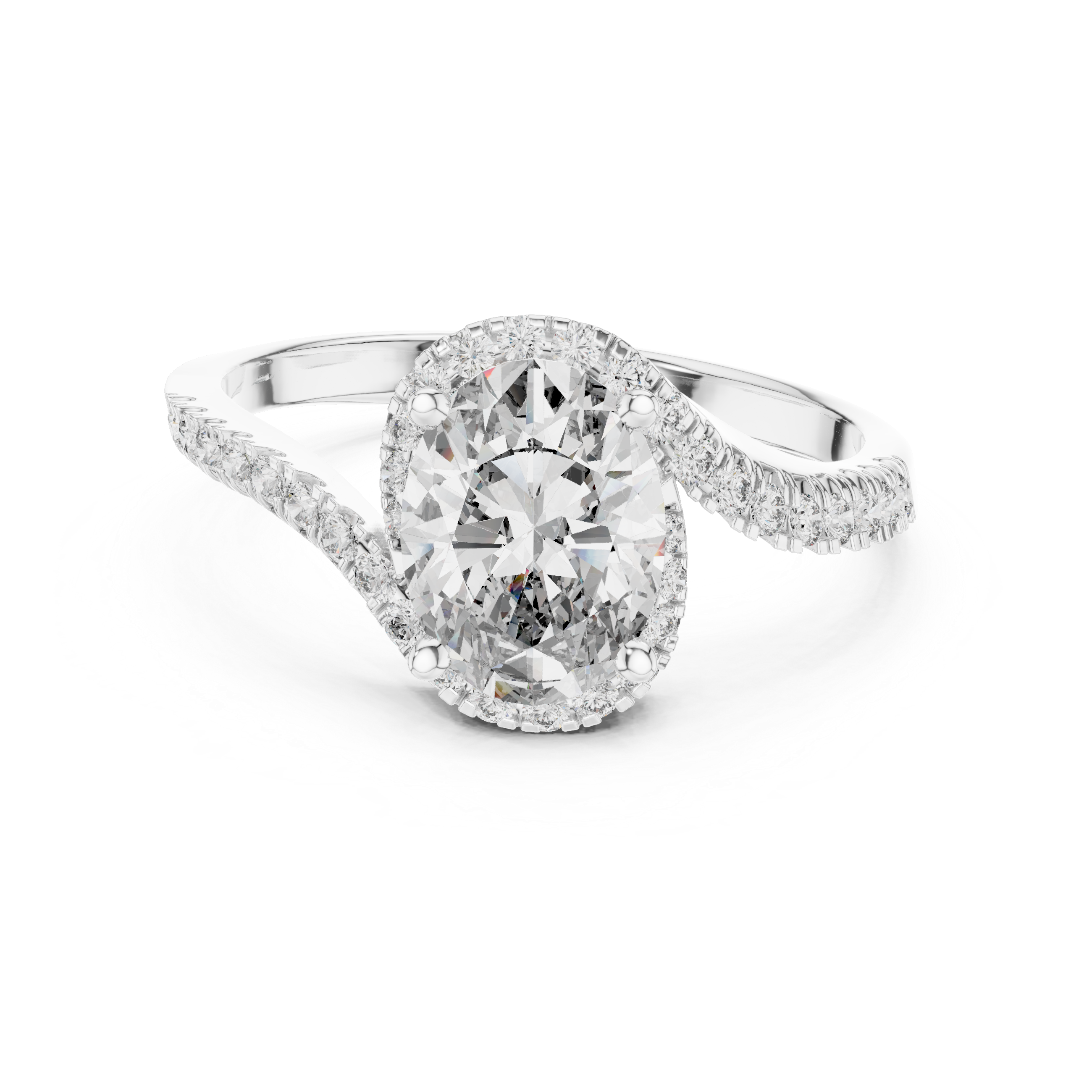 Stylish Oval Cut Diamond Halo Ring with Bypass Band – Bridal Jewelry
