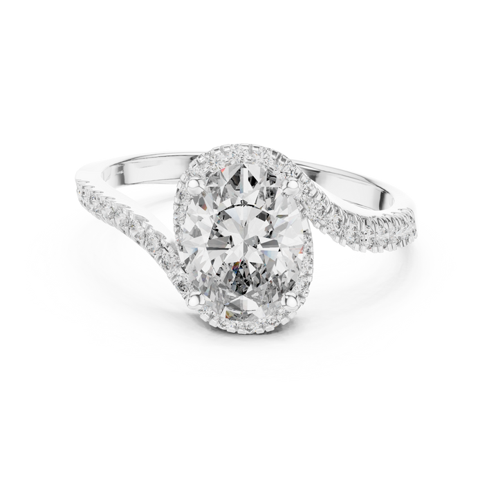 Stylish Oval Cut Diamond Halo Ring with Bypass Band – Bridal Jewelry