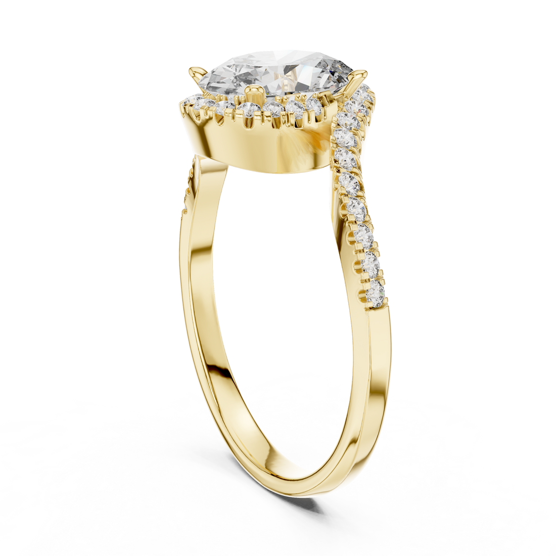 Stylish Oval Cut Diamond Halo Ring with Bypass Band – Bridal Jewelry