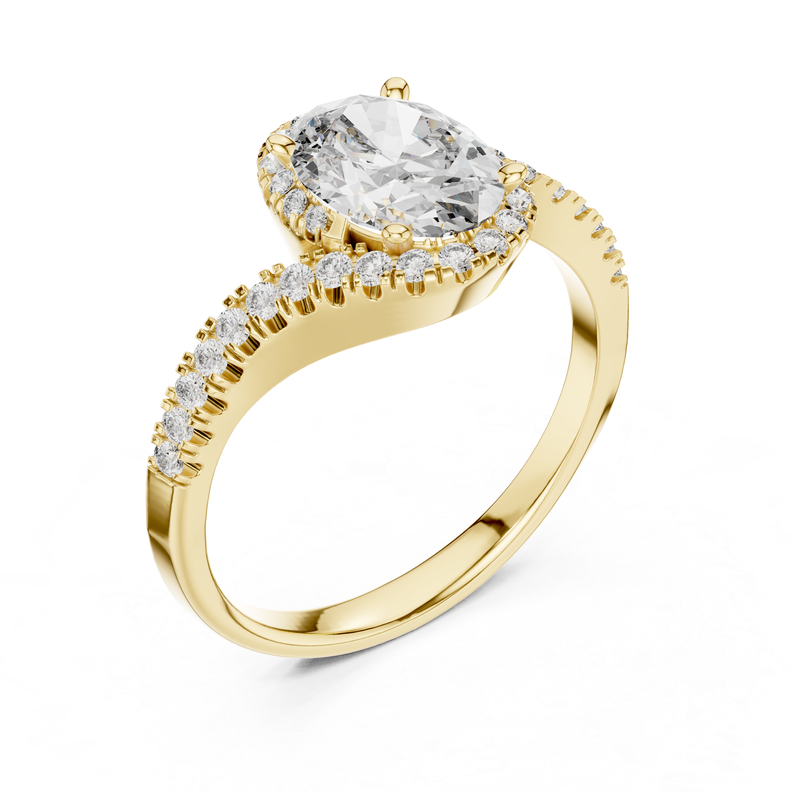 Stylish Oval Cut Diamond Halo Ring with Bypass Band – Bridal Jewelry