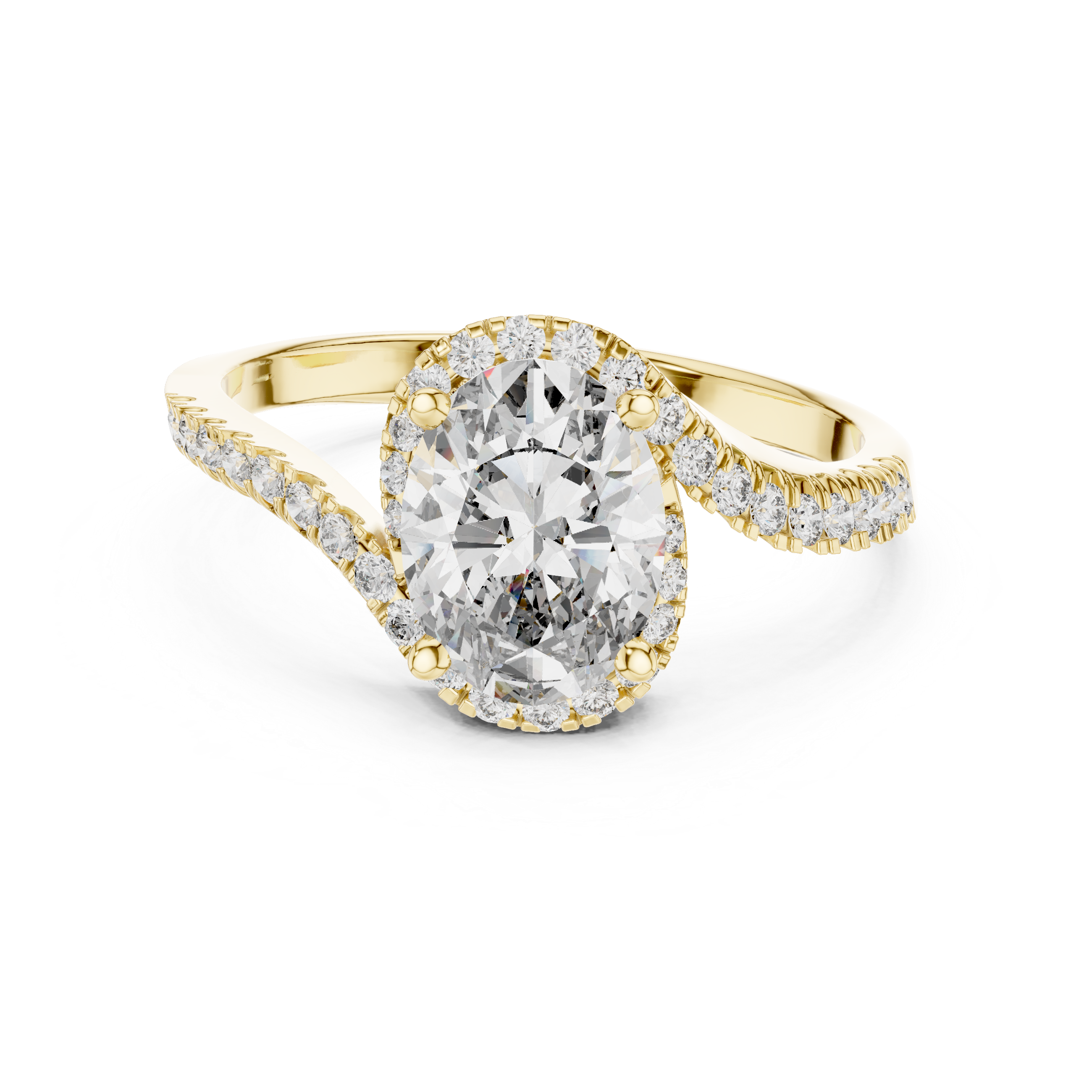 Stylish Oval Cut Diamond Halo Ring with Bypass Band – Bridal Jewelry
