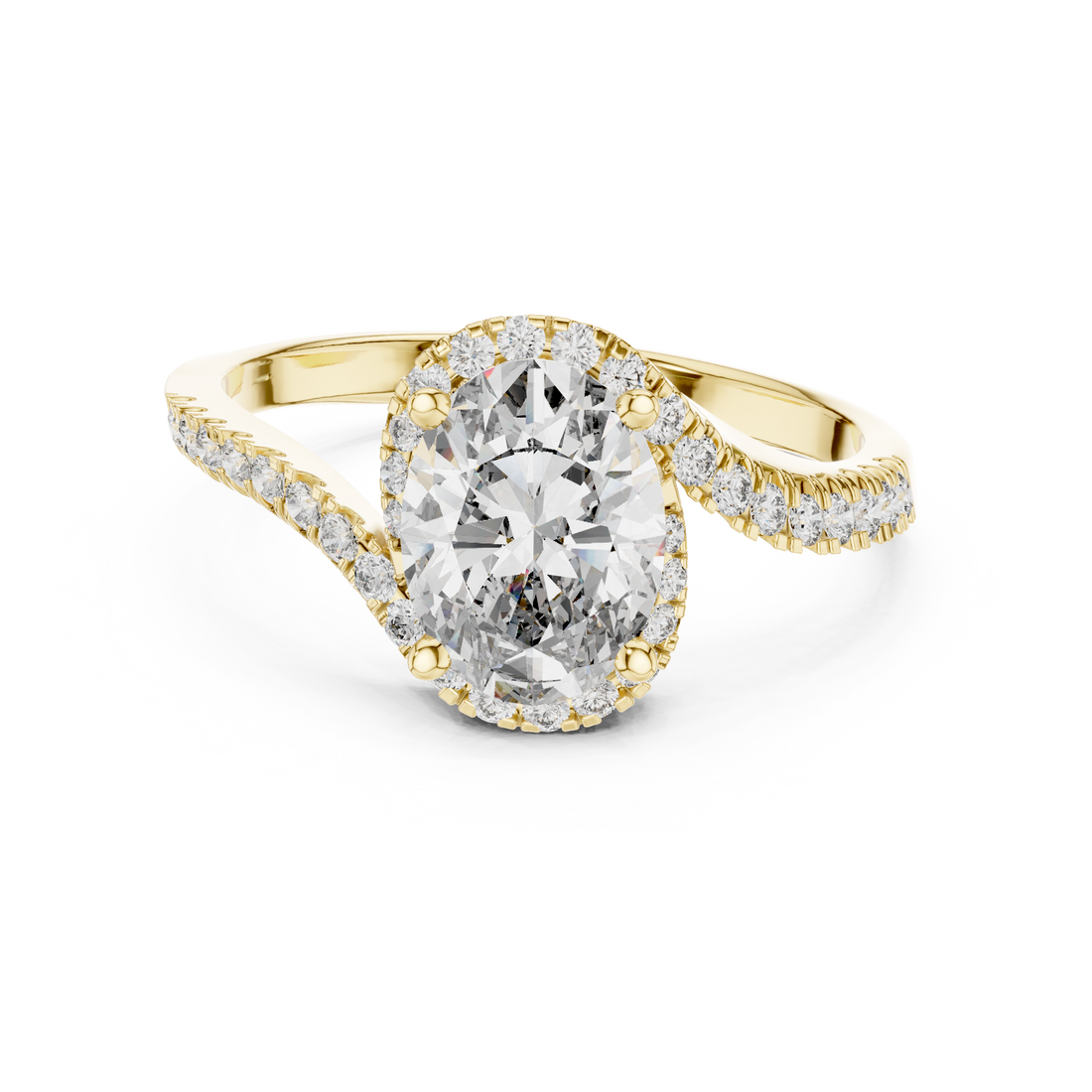 Stylish Oval Cut Diamond Halo Ring with Bypass Band – Bridal Jewelry