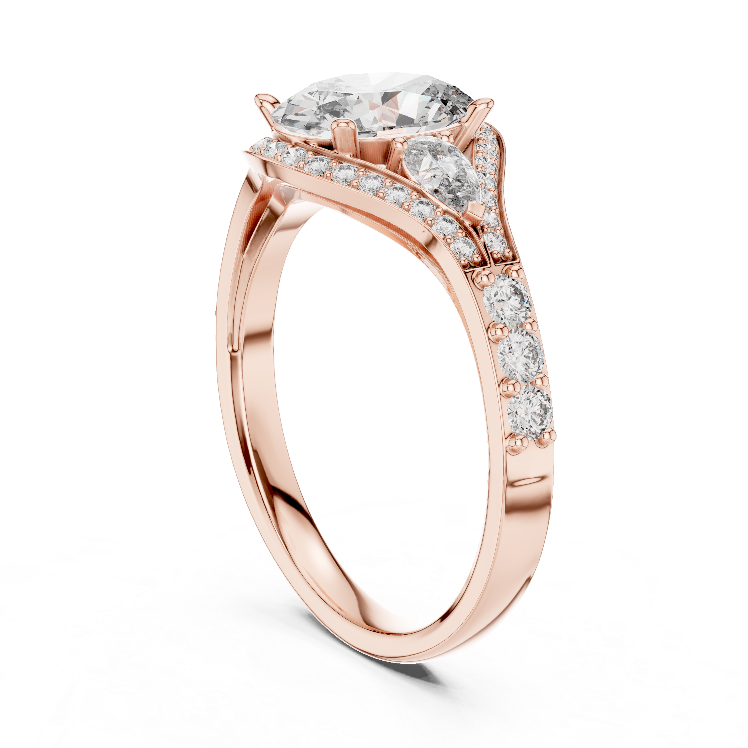 Stunning Oval Cut Diamond Ring with Halo & Detailed Side Accents