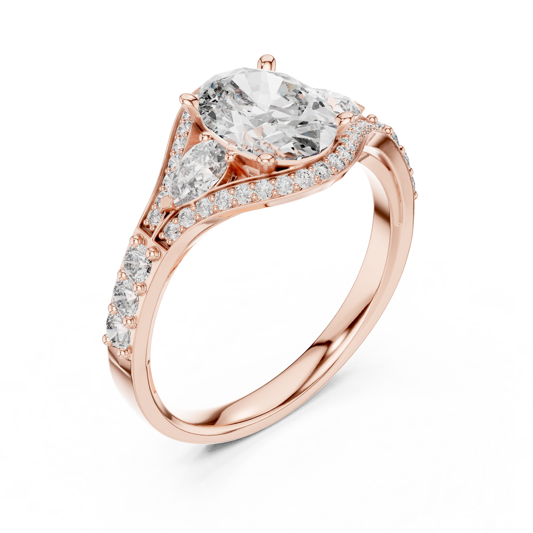 Stunning Oval Cut Diamond Ring with Halo & Detailed Side Accents